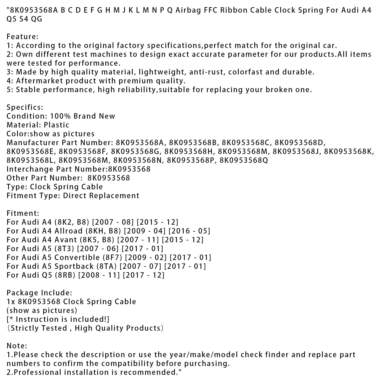Trakasti kabel d'FFC airbag za Audi A4 Allroad (8KH, B8) (2009/04-2016/05) - Pomlad d'ura 8K0953568A BCDEFGHMJKLMNPQ