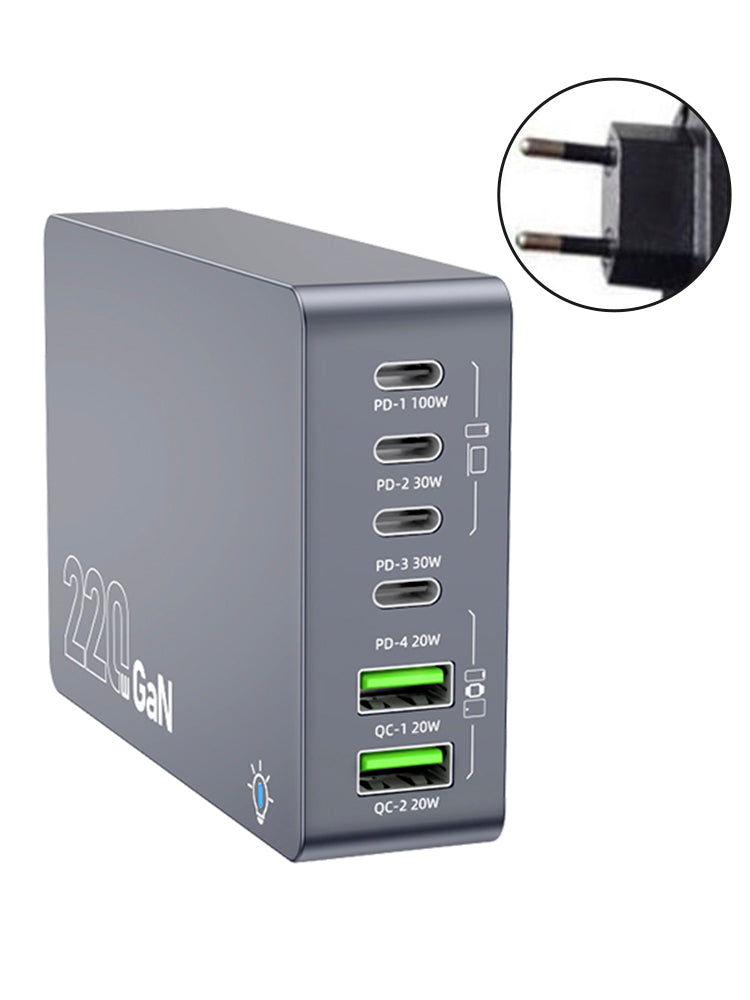 Stacja obciążenia biurowego F8A, 6 -port USB Szybka ładowarka, obsługa obciążenia PD100 W, inteligentna ładowarka, gniazdo UE