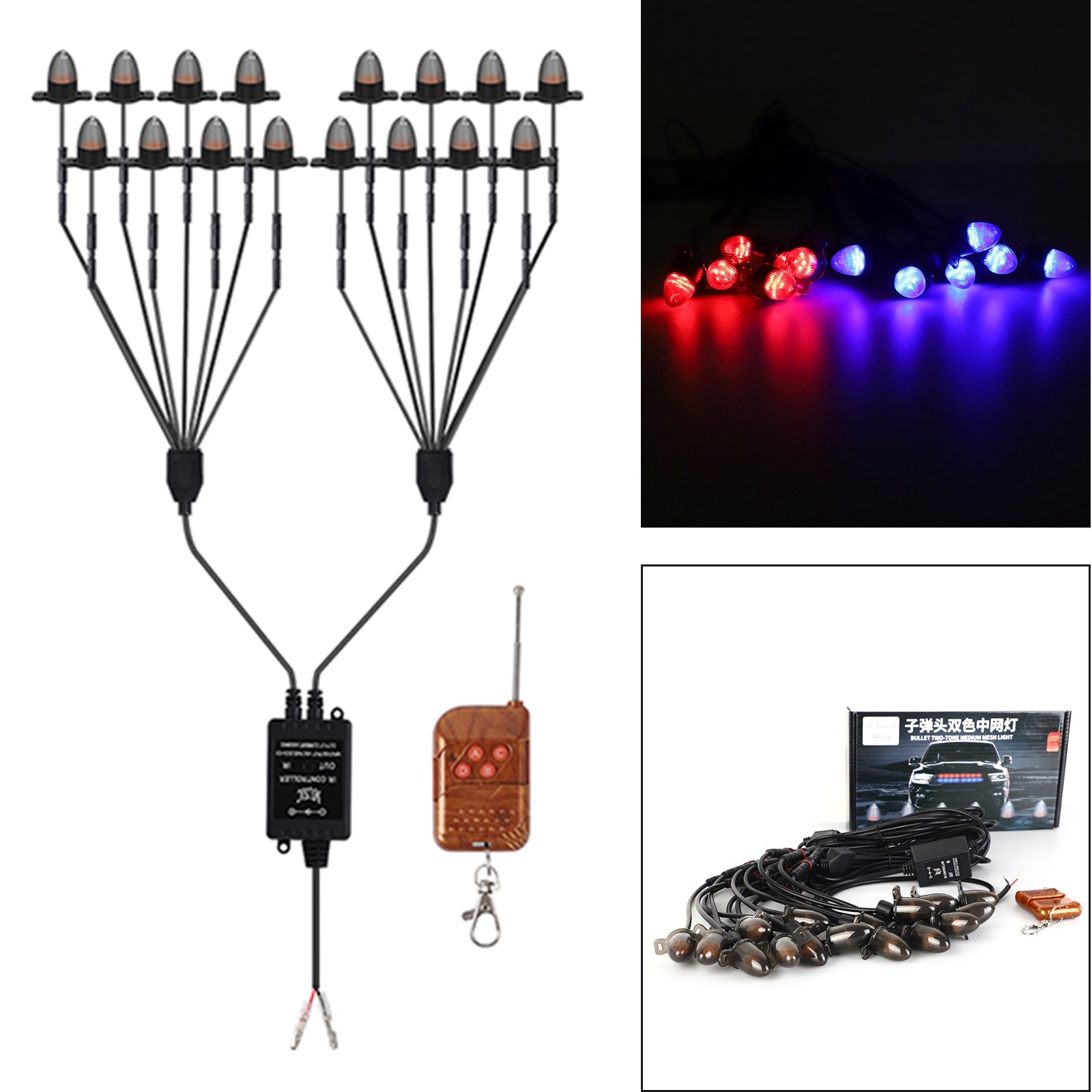 Conjunto de 16 luces intermitentes de luz para rejilla delantera, estilo de pelota, universal, para automóvil