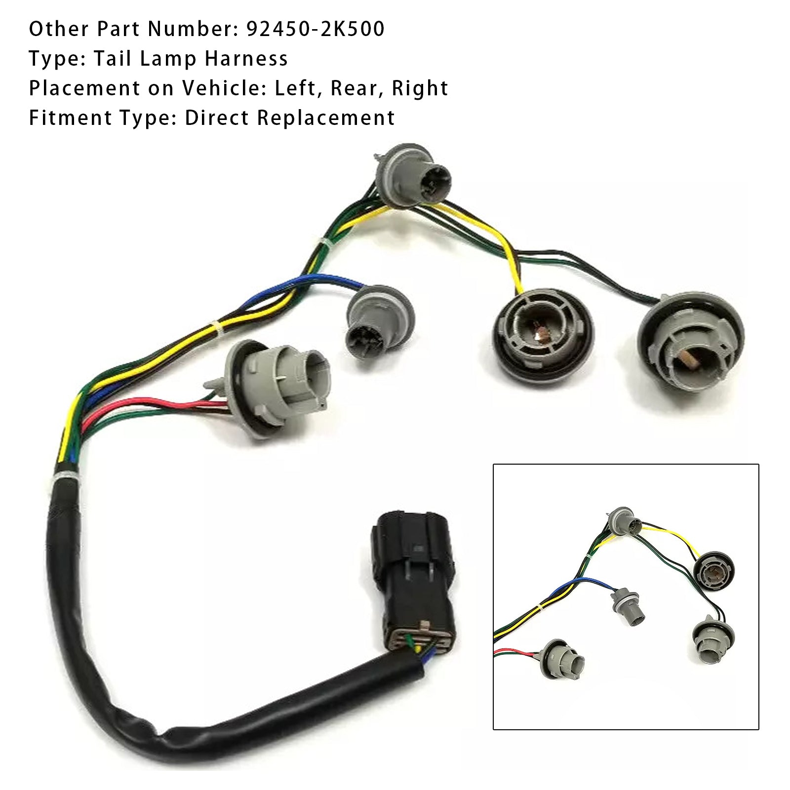 Faisceau de câbles pour feux arrière gauche ou droit Kia Soul 2011-2013, sans LED, 92450-2K500