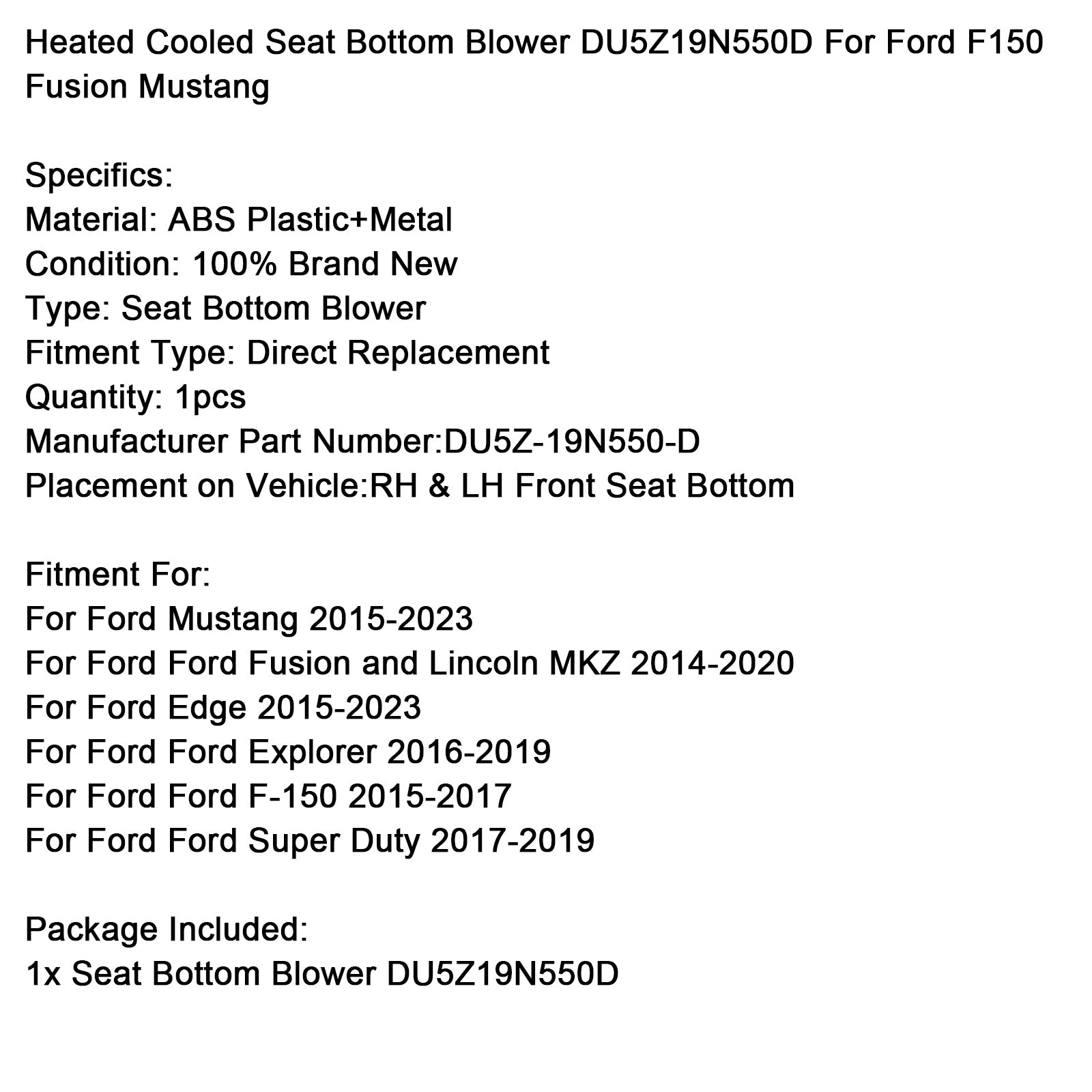 Ventilateur de siège chauffant et refroidissant pour Ford F-150 2015-2017 DU5Z19N550D