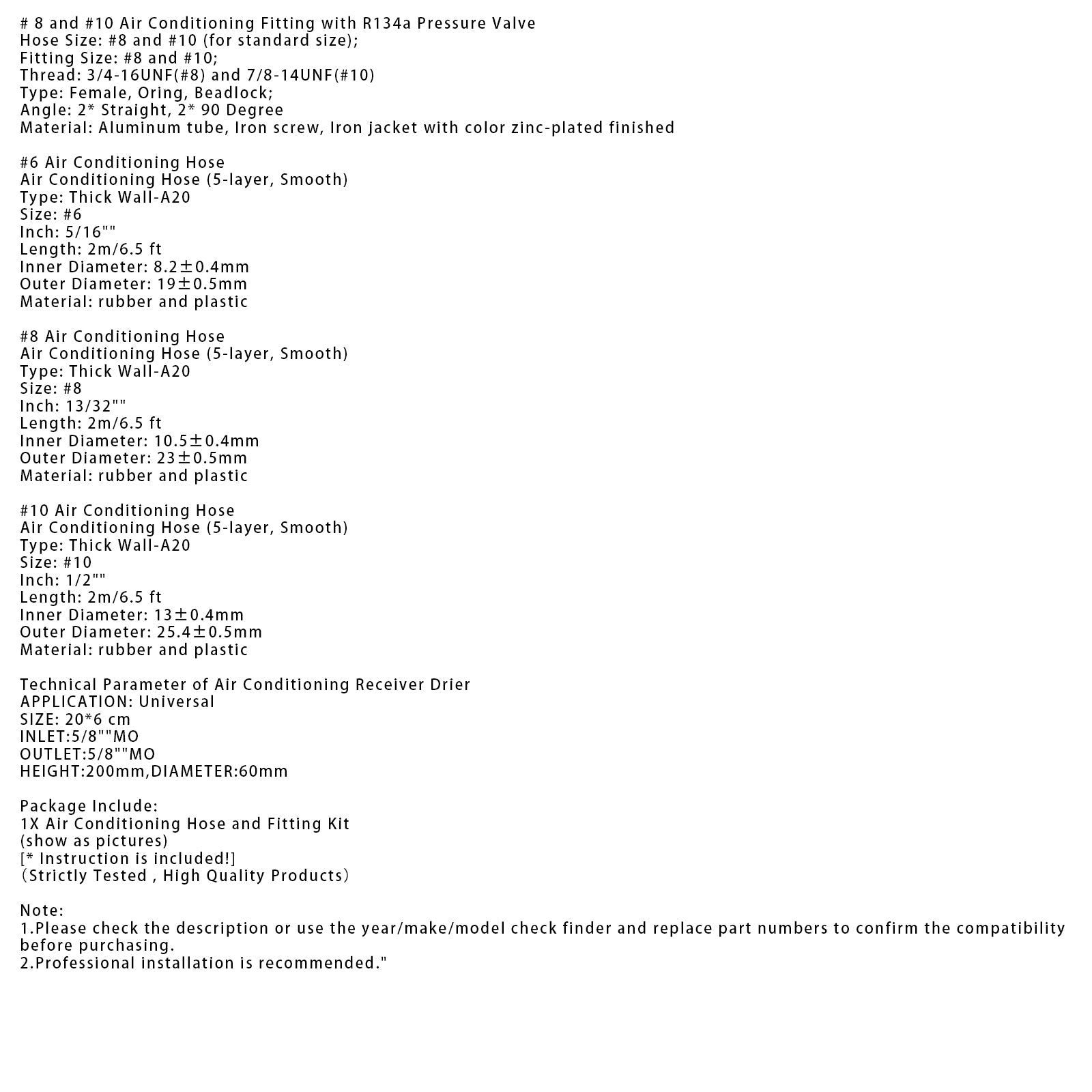 Kit di 26 tubi e raccordi per aria condizionata tra cui tubi di condizionamento da 6,5 piedi#6#8#10