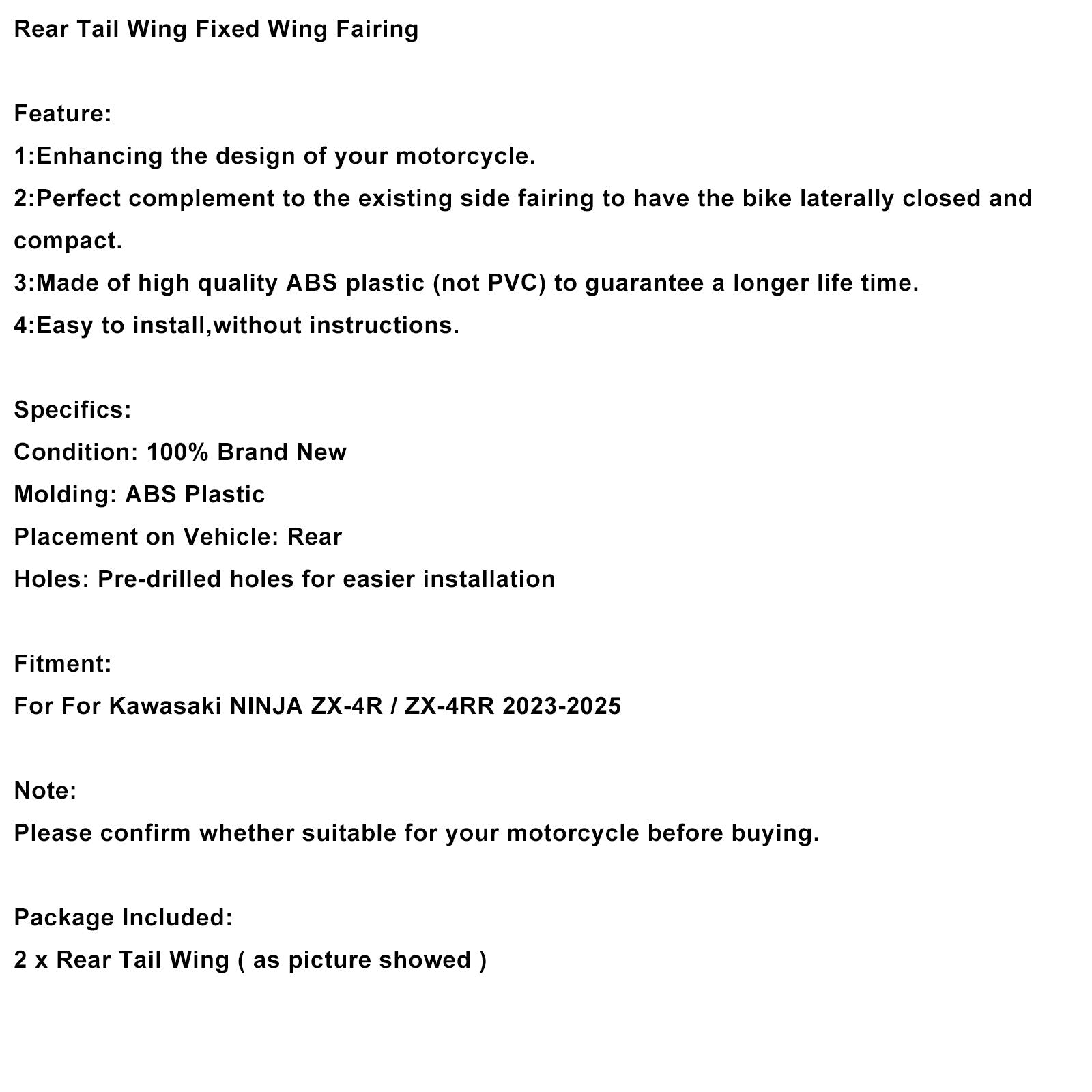 Carénage arrière fixe pour Kawasaki NINJA ZX-4R ZX-4RR 2023-2025