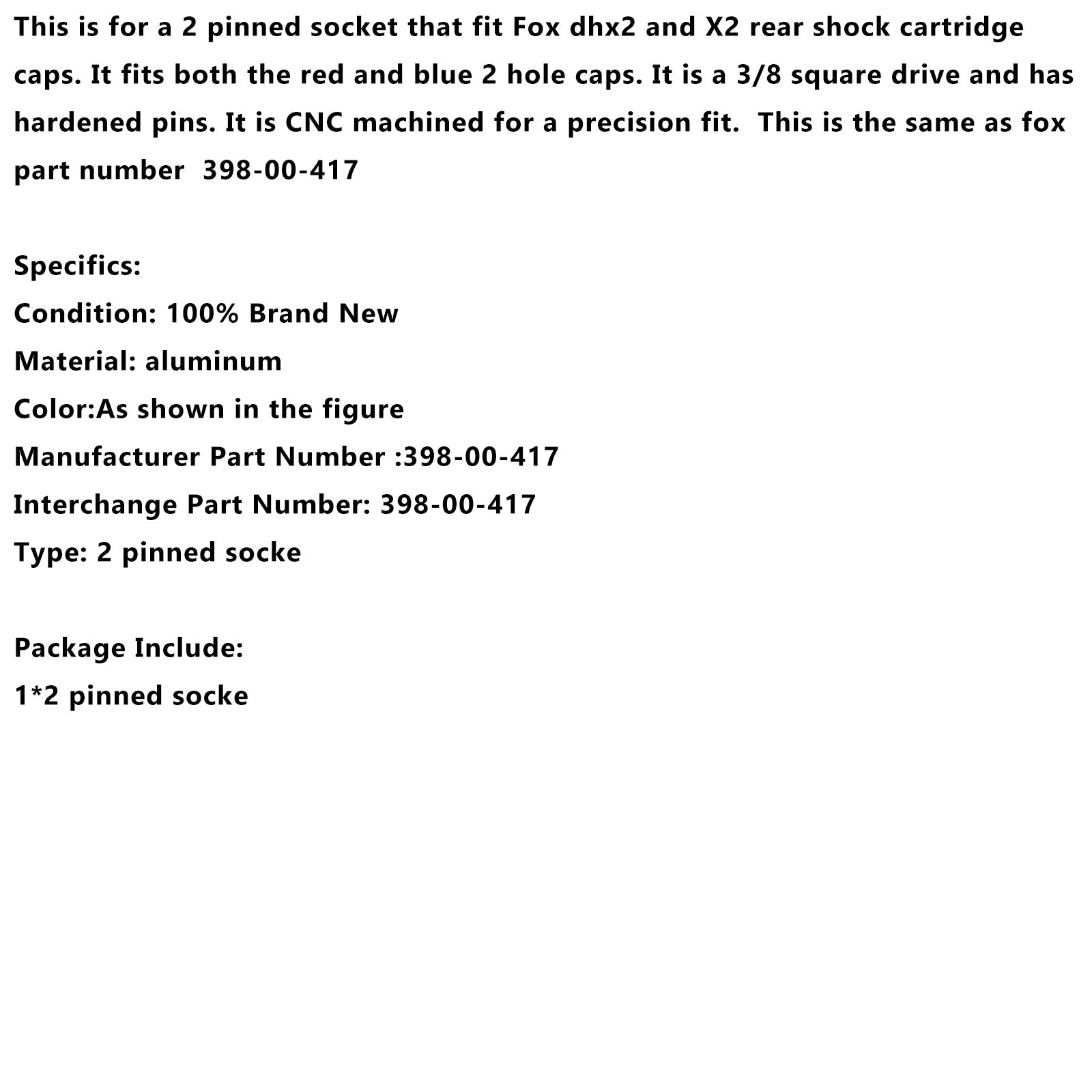 Outil/douille pour capuchon de cartouche d'amortisseur à 2 broches 2016-2020, type n° 398-00-417 pour Fox X2/DHx2
