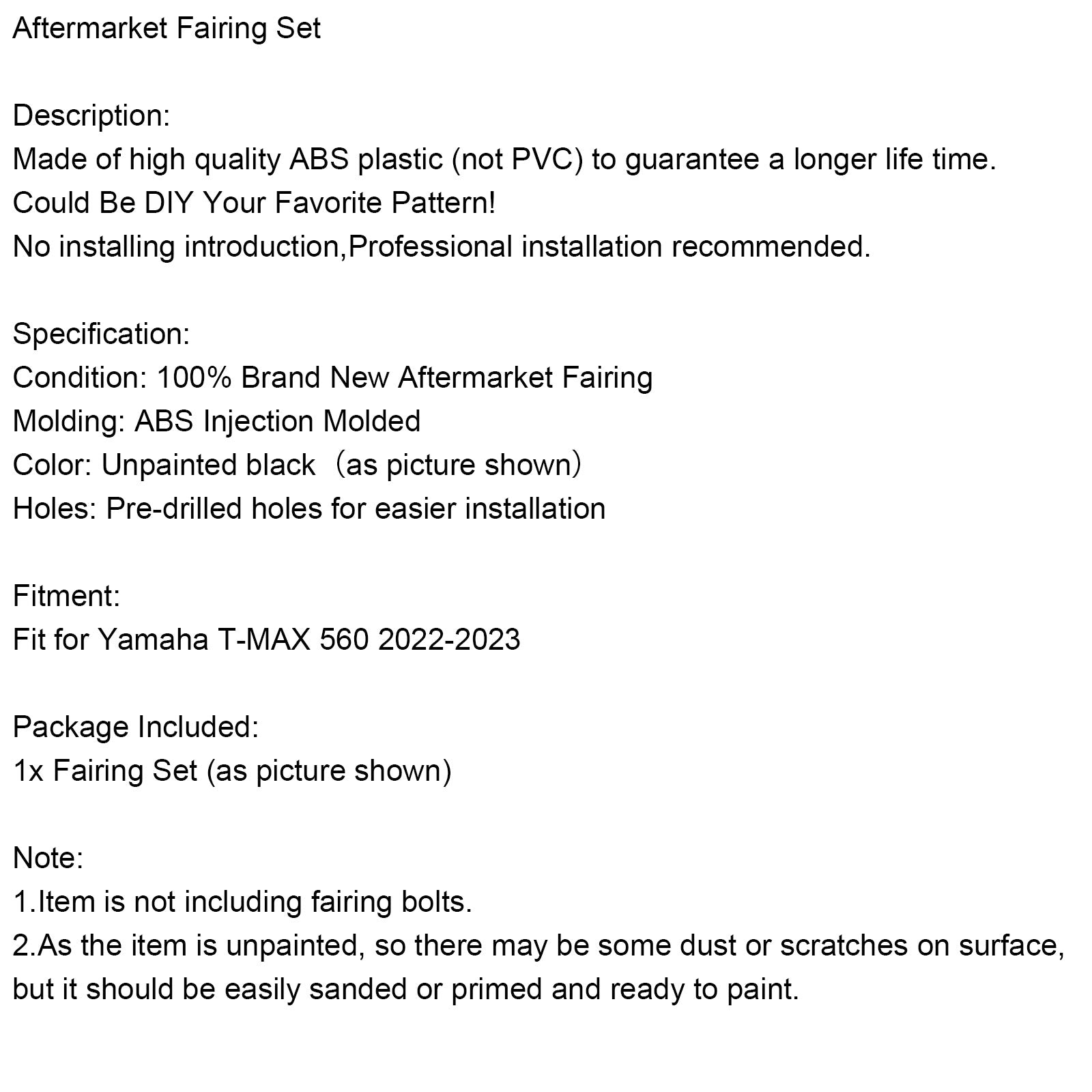 Grip di carrosserie per iniezione non dipinta per Yamaha T-Max 560 2022-2024