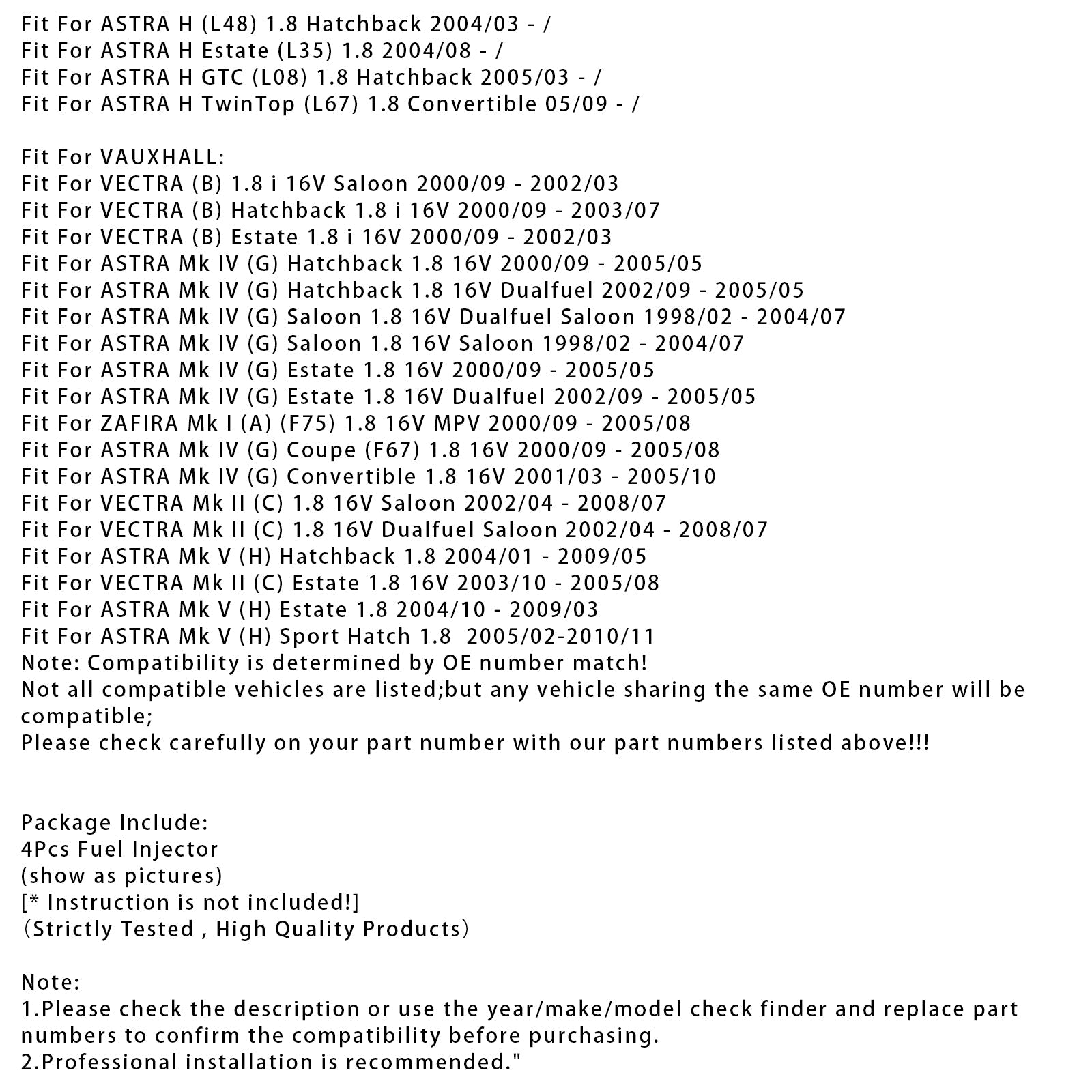 4x iniettori di carburante per Vauxhall Astra Vectra Zafira 1.8L 90536149 5WK93151