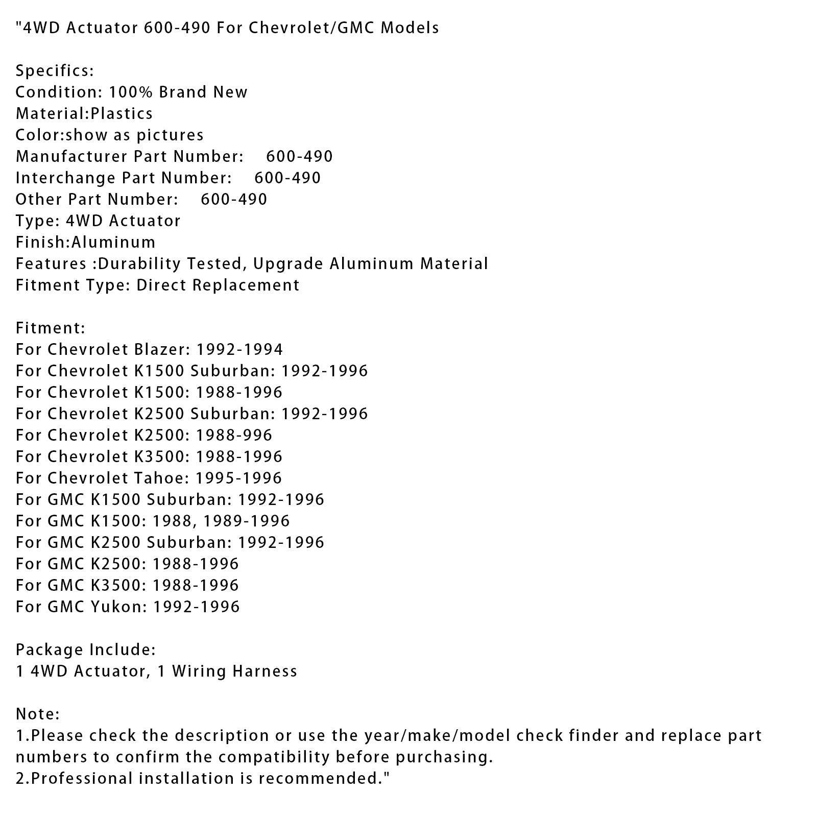 Chevrolet Blazer 1992-1994 : Actionist 4WD 600-490