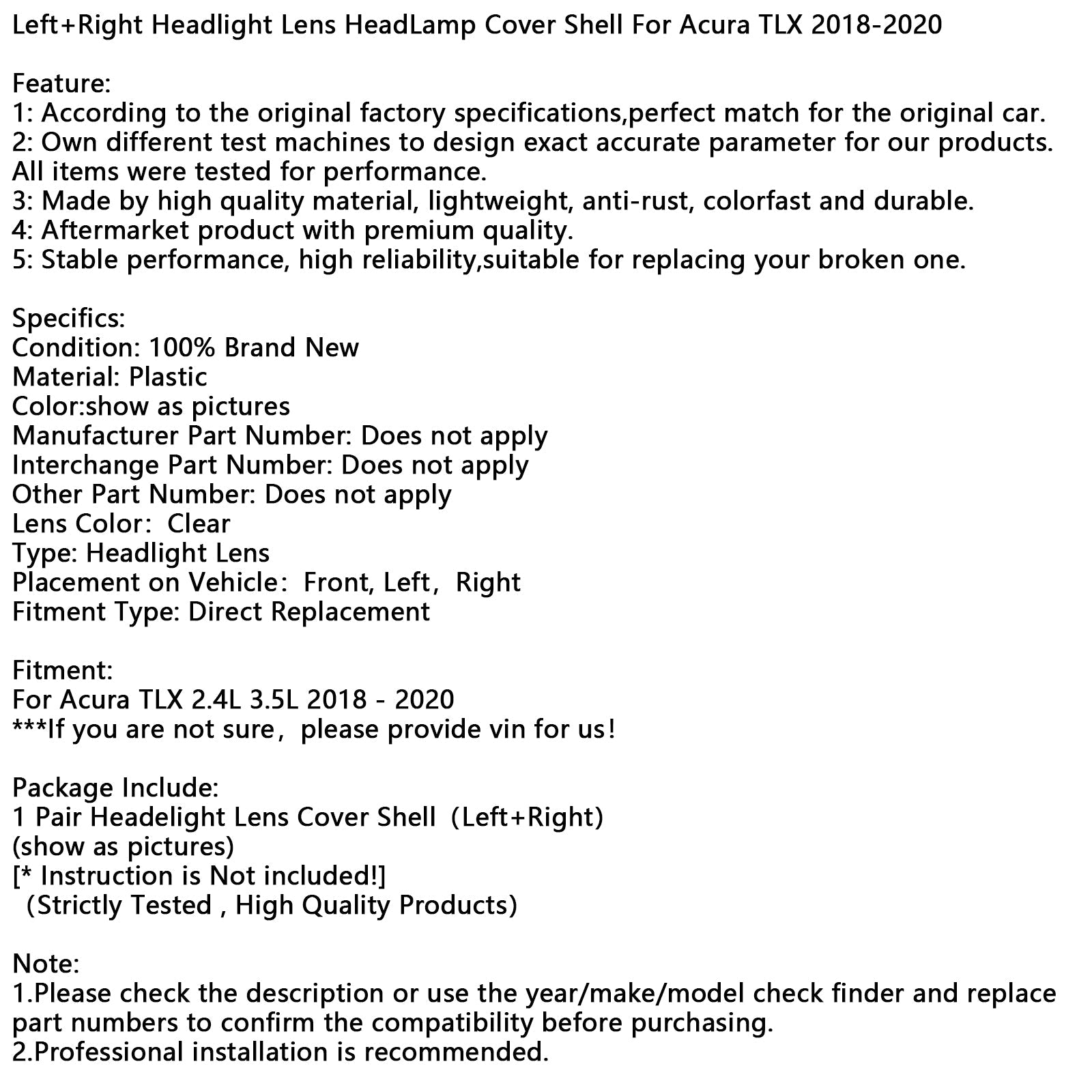 Acura TLX 2018-2020 beschermhoes voor koplamp links en rechts