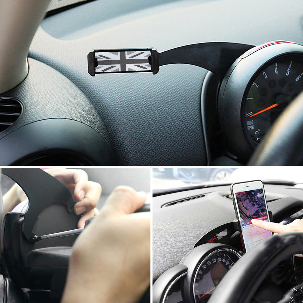 360°Rotation Car Phone Mount Cradle Holder Stand For Mini Cooper R60 R61 Gray