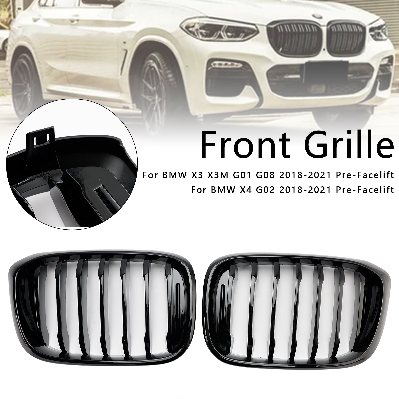 Grille de calandre avant noire brillante pour BMW X4 G02 X3 G01 G08 2018-2021 51138469959