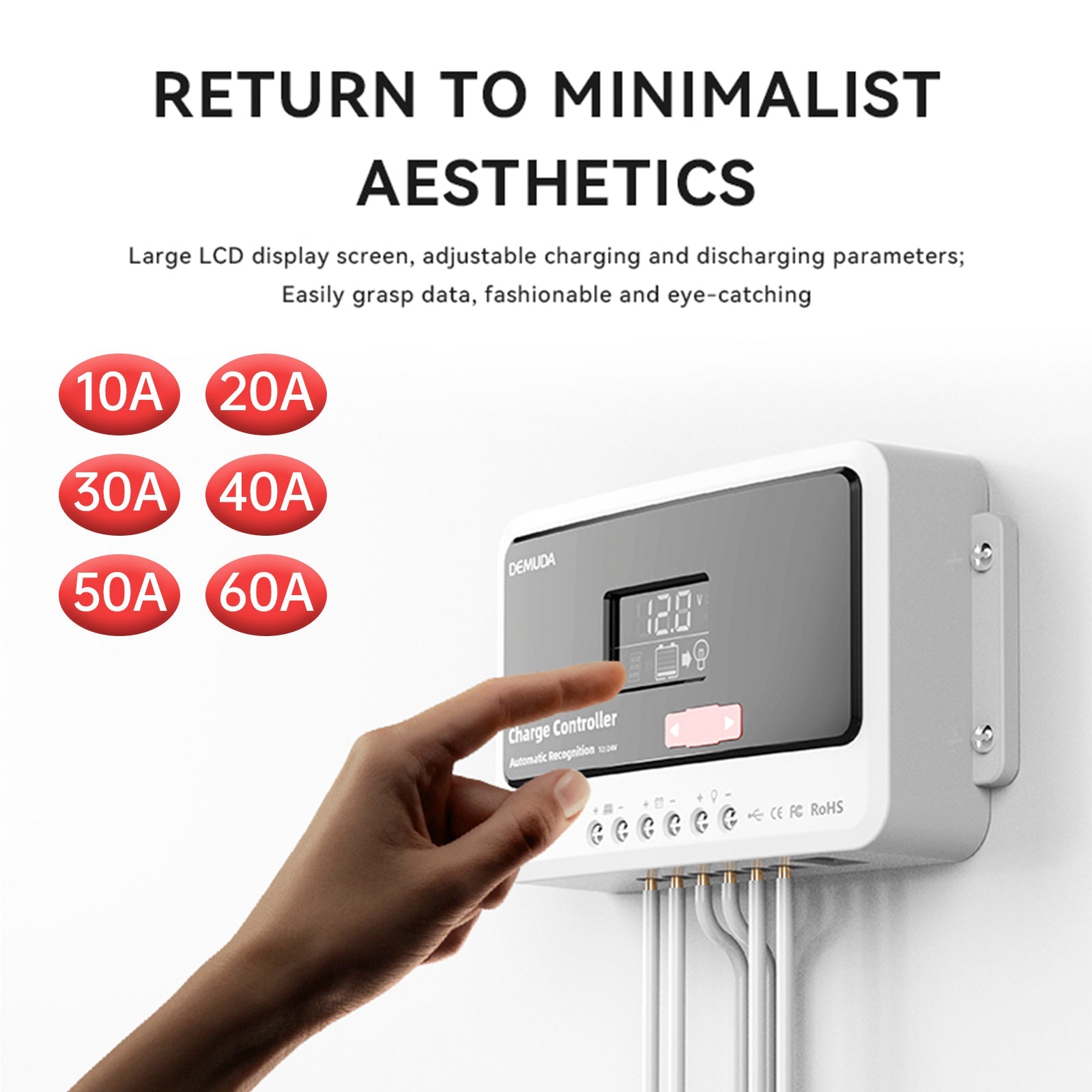 Contrôleur solaire automatique PWM 12 V 24 V 48 V 10 A-60 A, phosphate de fer