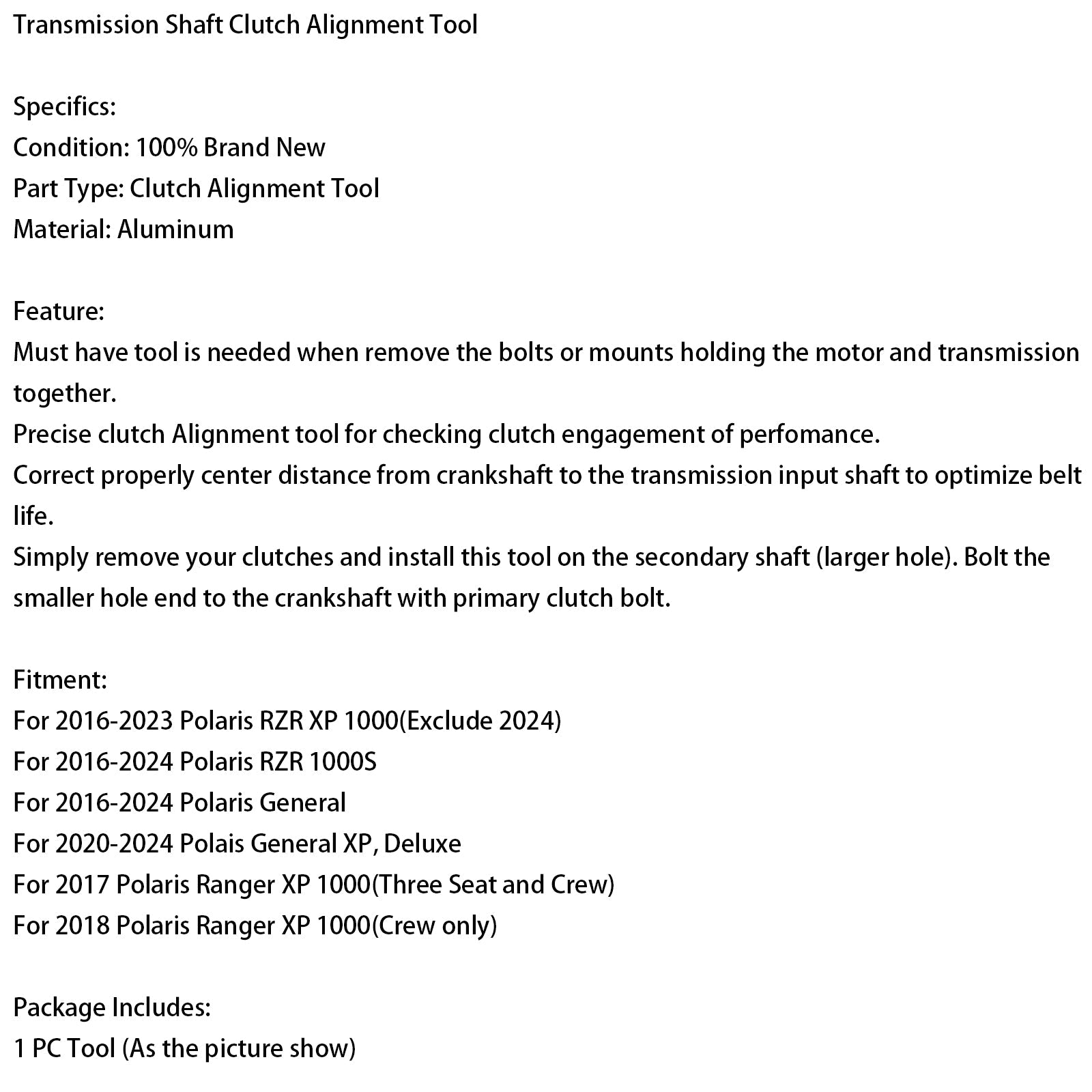 Transmisión Herramienta de alineación del embrague del embrague del árbol para Polaris RZR General Ranger 2016+