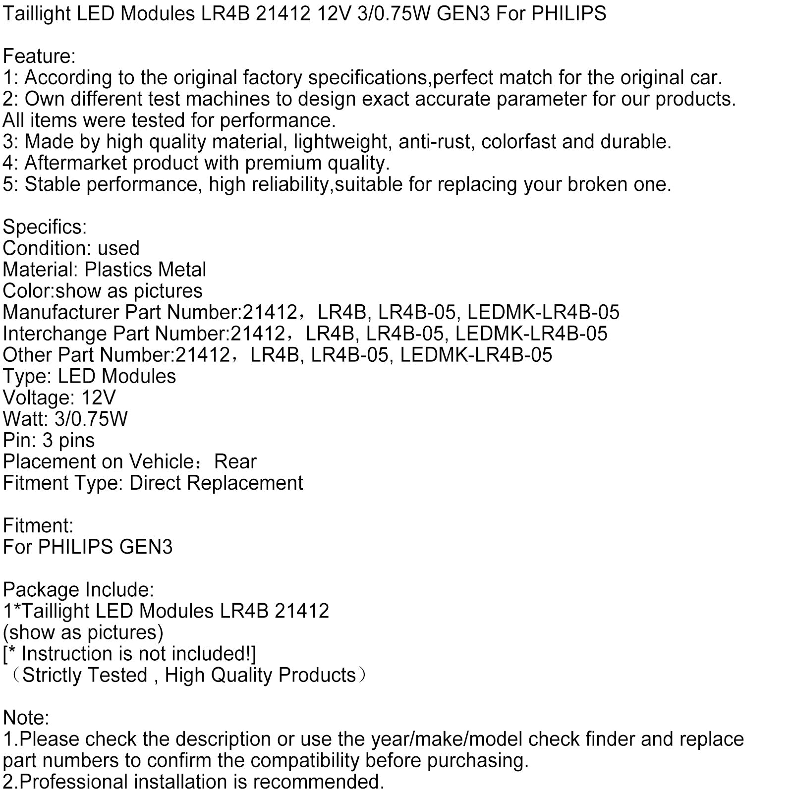 Modules de feux arrière LED LR4B 21412 12 V 3/0,75 W GEN3 5-3 broches pour PHILIPS