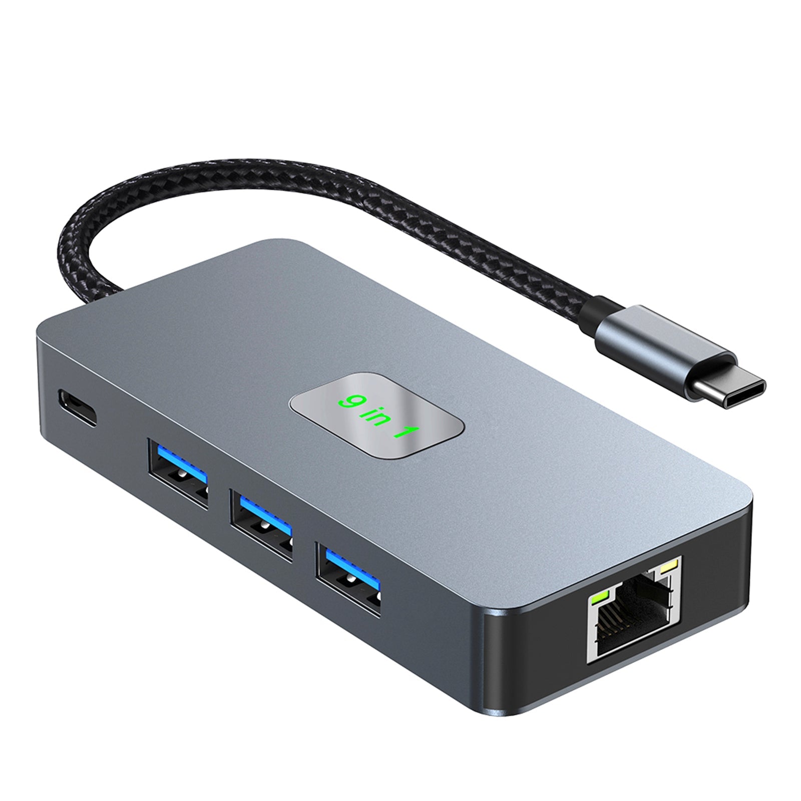 Adaptateur 9 en 1 TYPE-C vers RJ45 (Gigabit) + USB 3.0*3 + HDMI + USB-C Data + PD100W + SD/TF iPad Pro