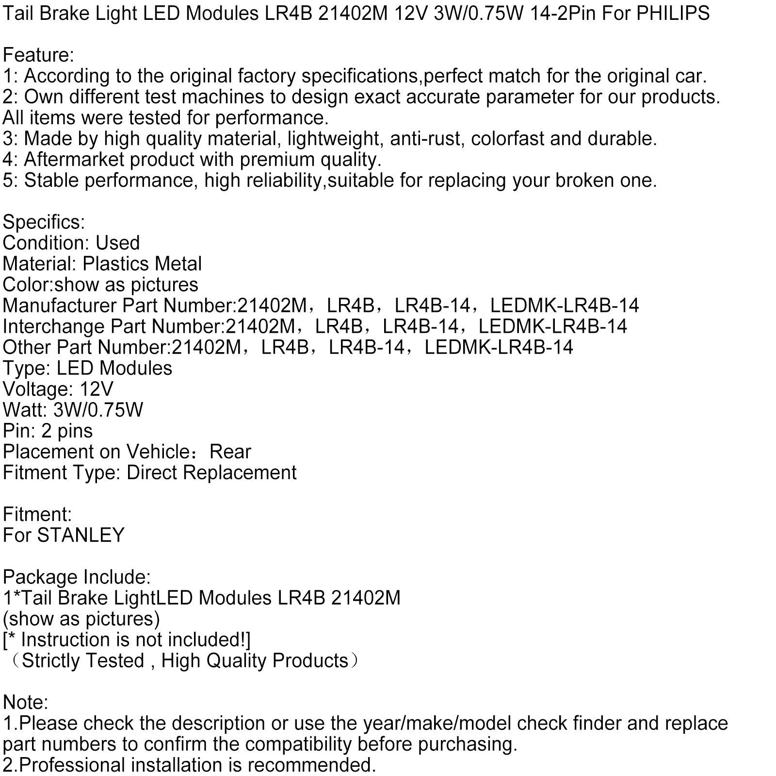 LR4B LR4B 21402M 12 V 3 W 3 W/0,75 W 14-2 Pinks per Philips