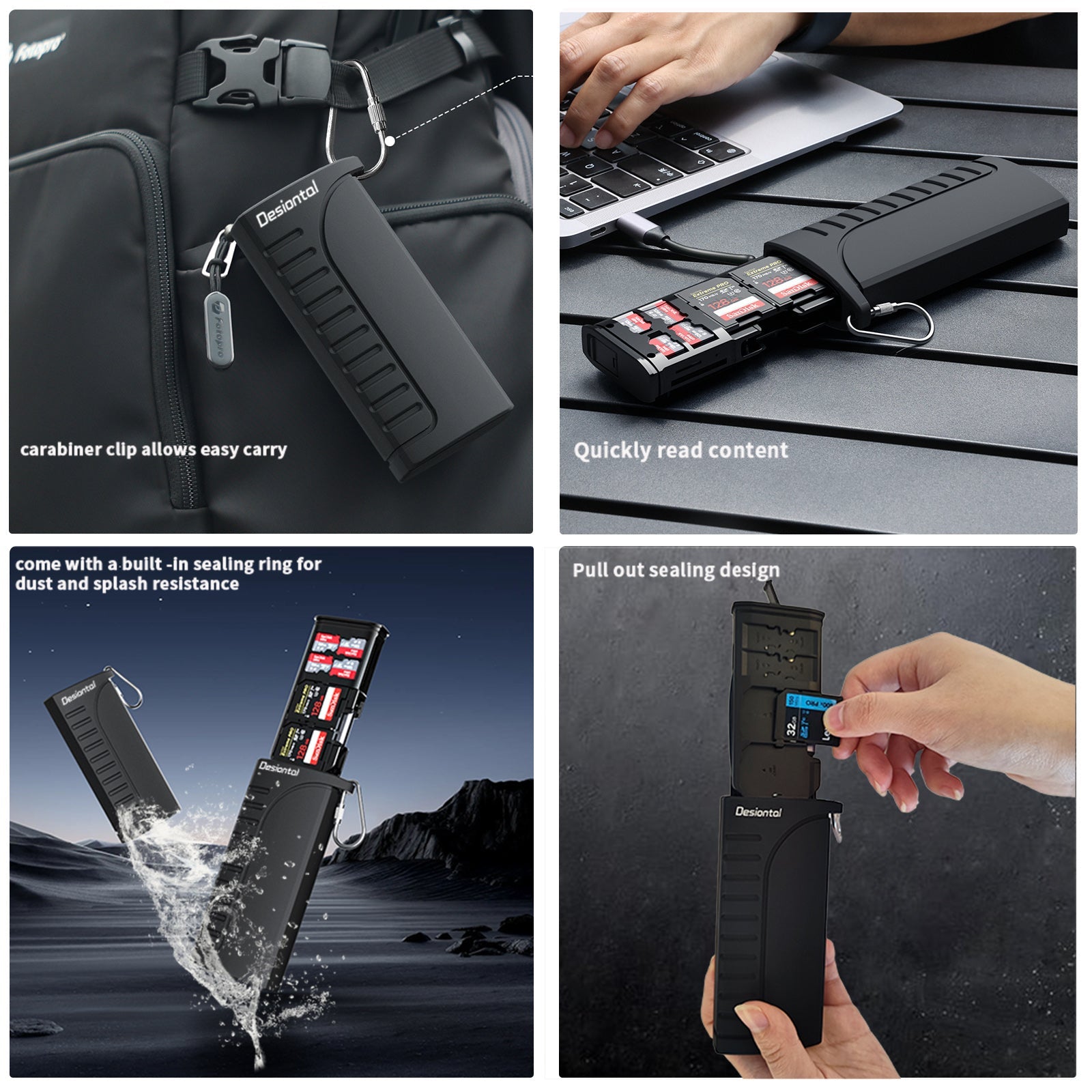 2 in 1 High Speed Flash-kortinlukija valokuvien lähetyksen säilytyslaatikko, vedenpitävä