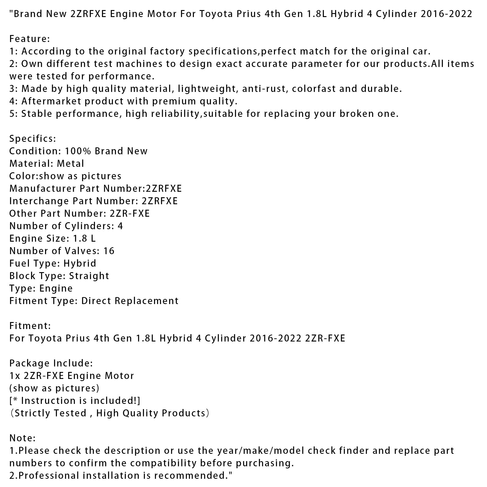 Nuovo motore 2ZRFXE per Toyota Prius 4a generazione 1,8 L ibrido a 4 cilindri 16-2022