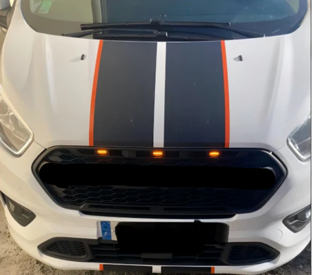 Matzwarte voorbumpergrille voor Ford Transit Custom Trail 2018-2023 met 3LED