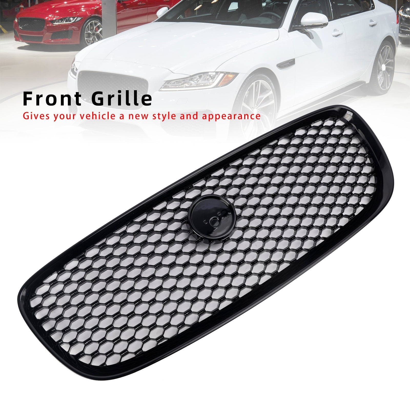 Grille de pare-chocs avant style Jaguar XF XF-R 2016-2019, noir brillant