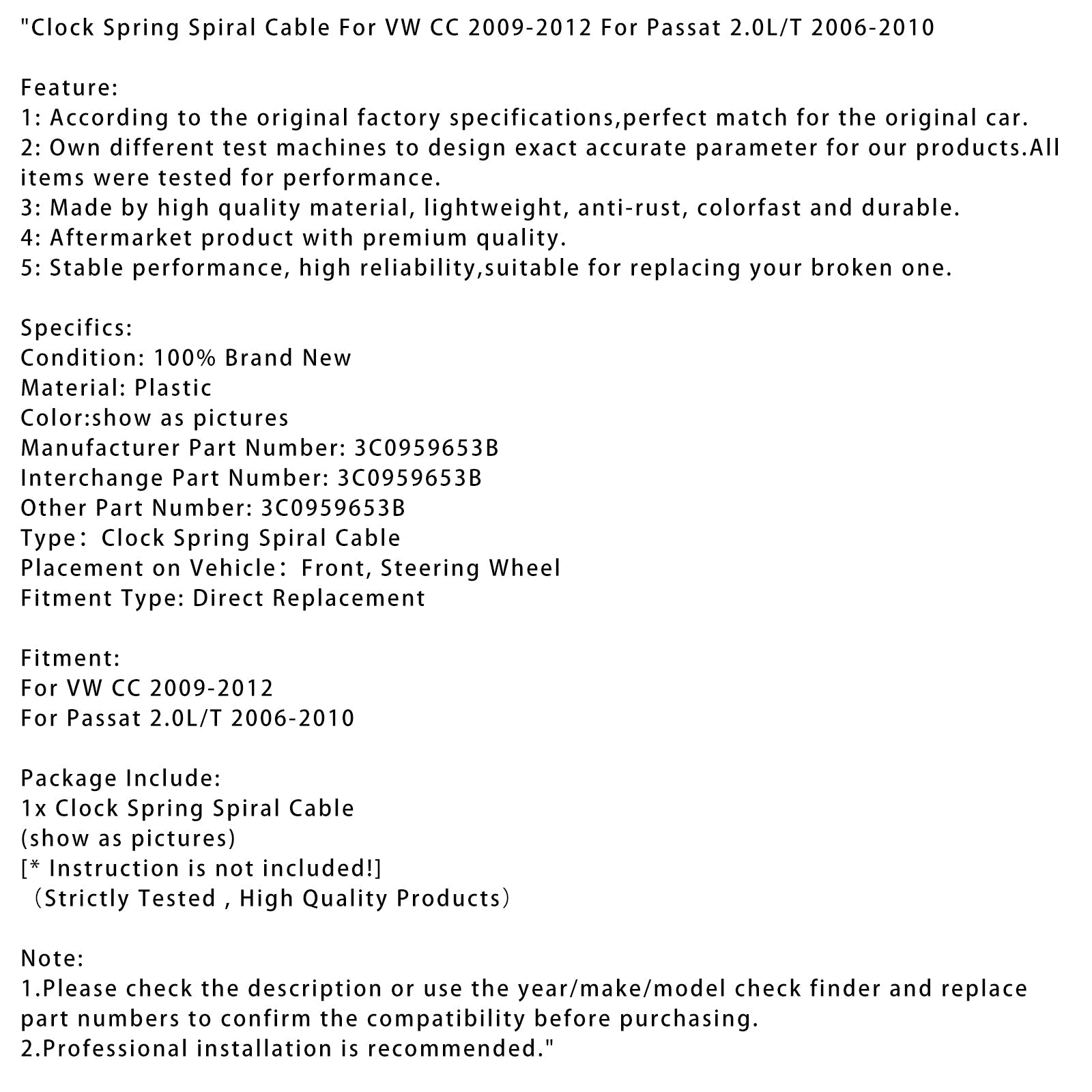 Spiralni spiralni kabel ure za VW CC 2009-2012 in Passat 2.0L/T 2006-2010