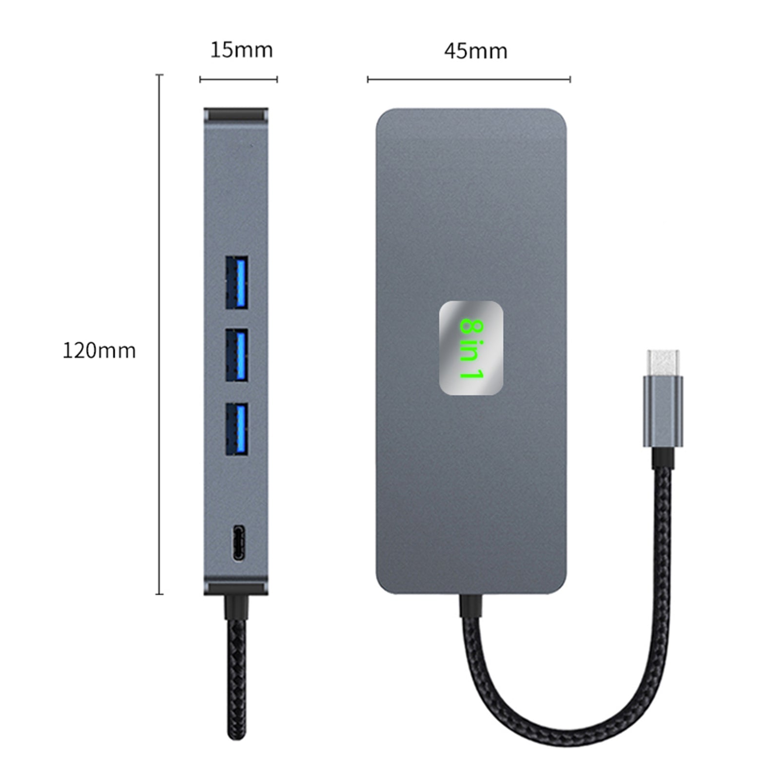 Adaptador de concentrador de interfaz 8 en 1 TYPE-C a RJ45 Gigabit USB 3.0 HDMI DP PD100W