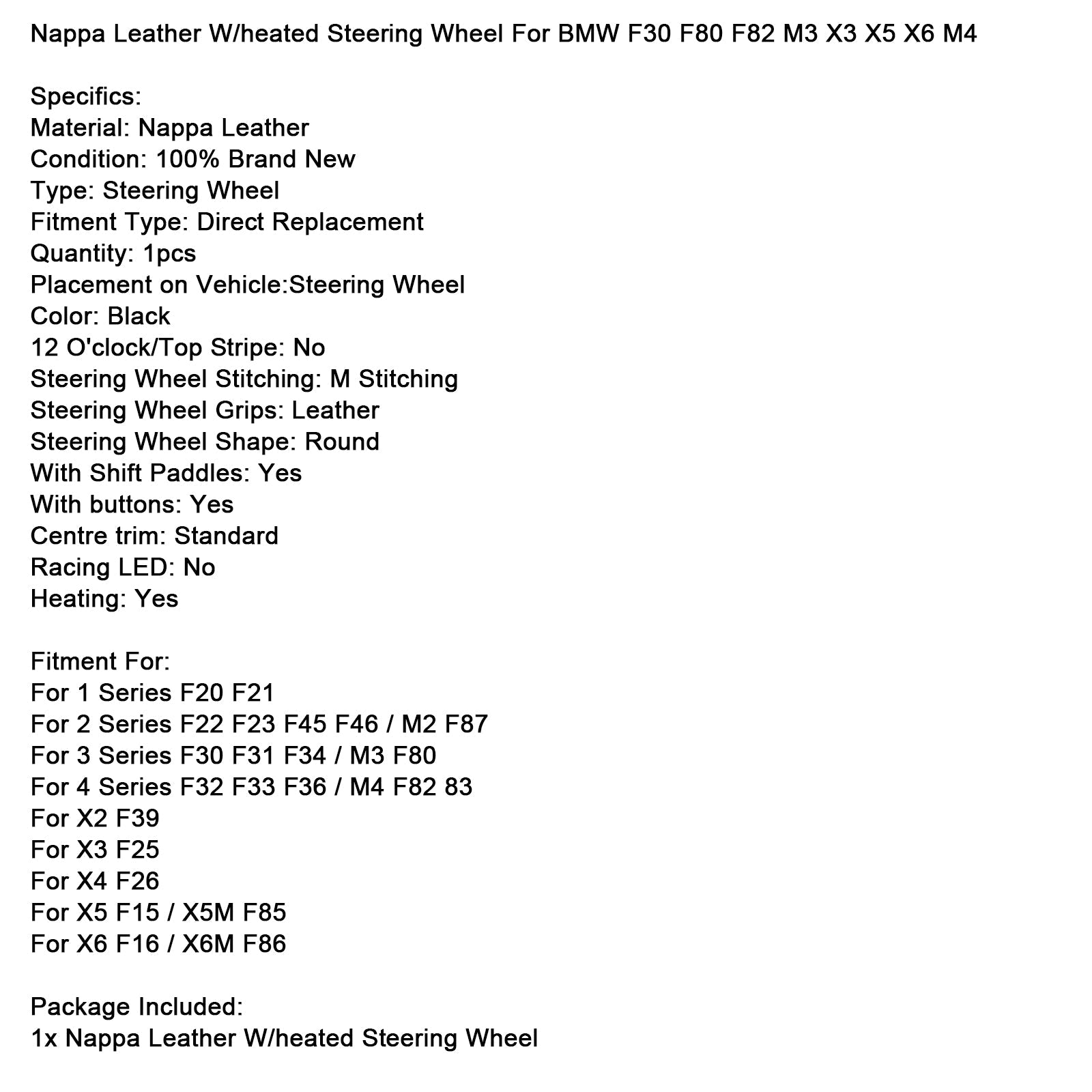 Volante calefactable de piel de napa para BMW F30 F80 F82 M3 X3 X5 X6 M4
