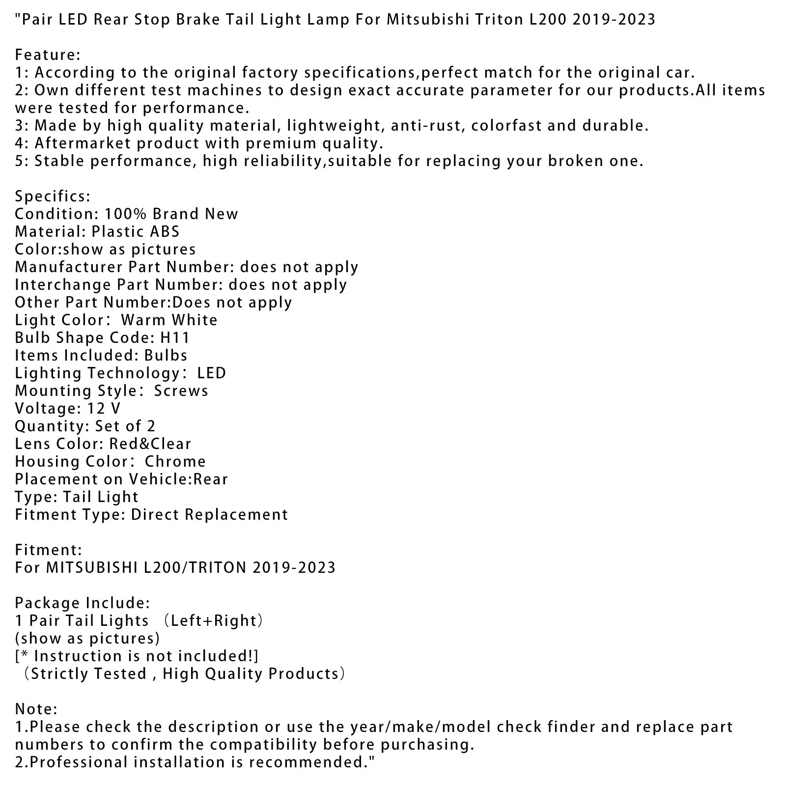 Para tylnych świateł LED dla Mitsubishi Triton L200 2019-2023
