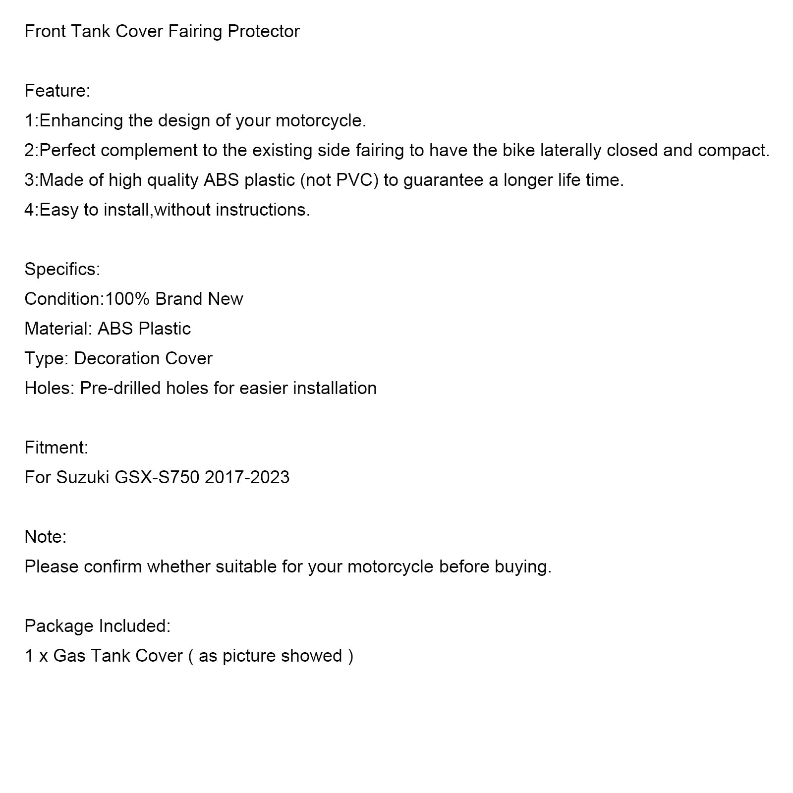 Kaasupolttoaineen etusäiliön kannen suojakalvon suoja Suzuki GSX-S750 2017-2023