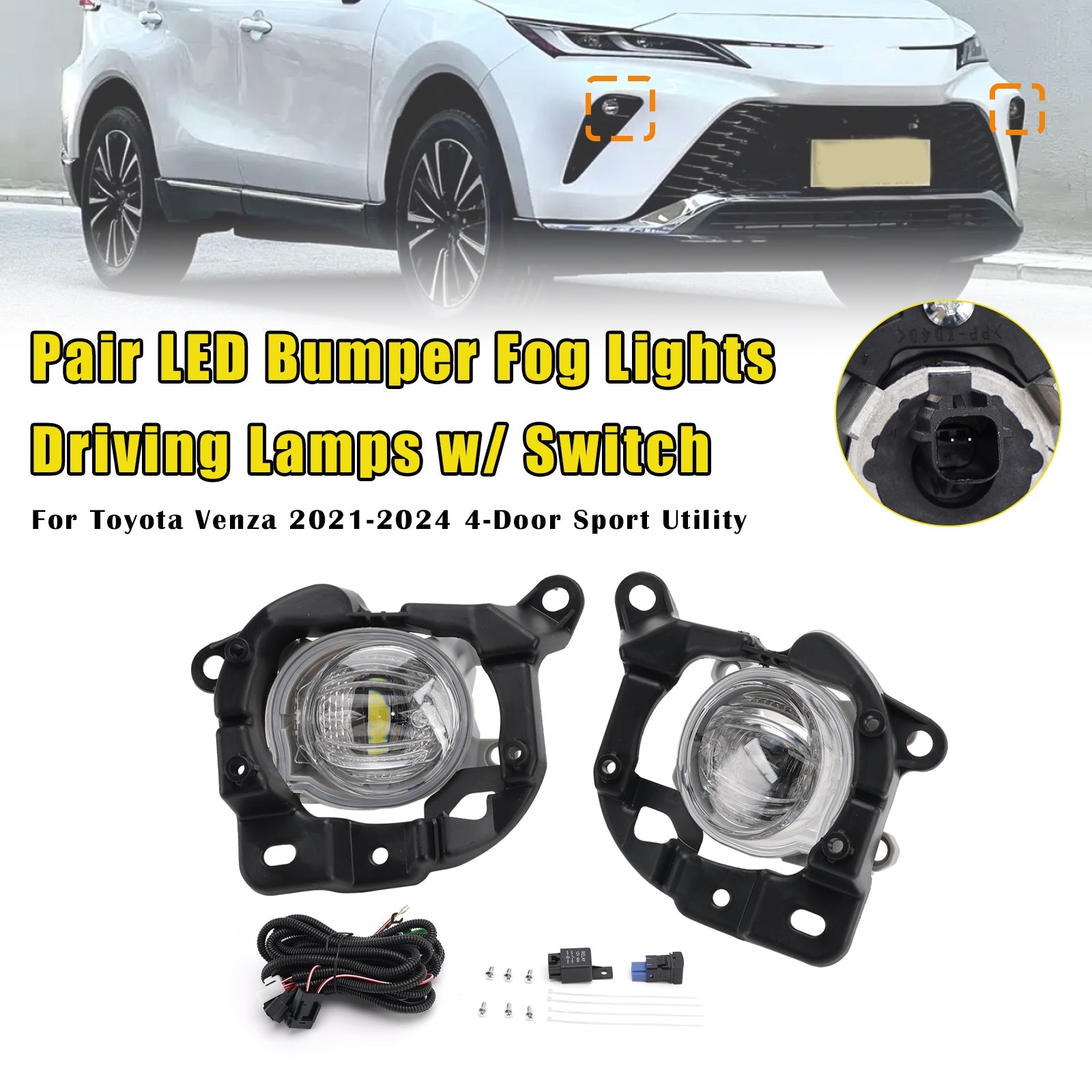 Feux antibrouillard à LED avec interrupteur pour pare-chocs (paire) pour Toyota Venza 2021-2024 (réf. TO1038271)