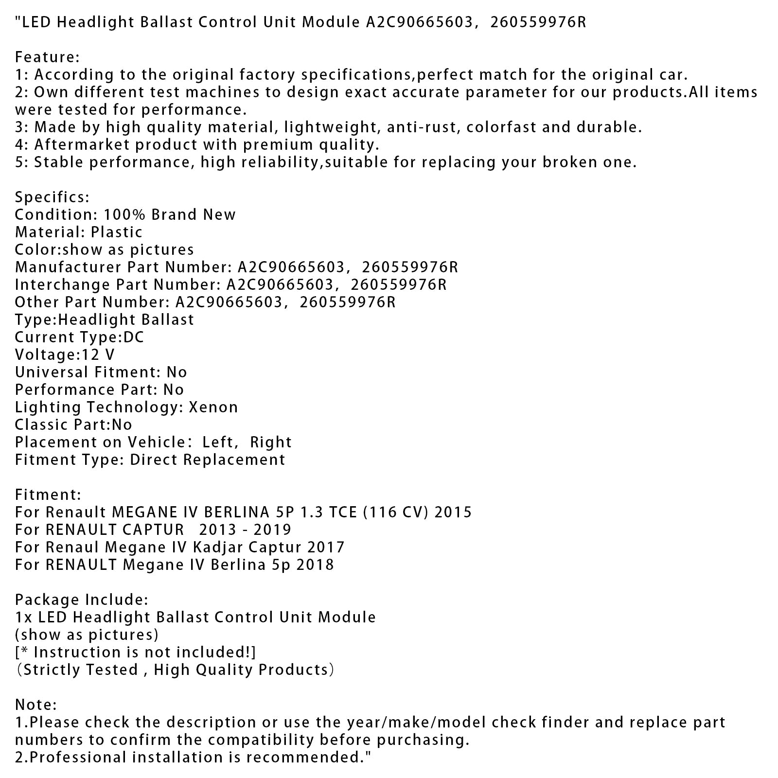 Módulo de colgajo de faros LED A2C90665603, 260559976