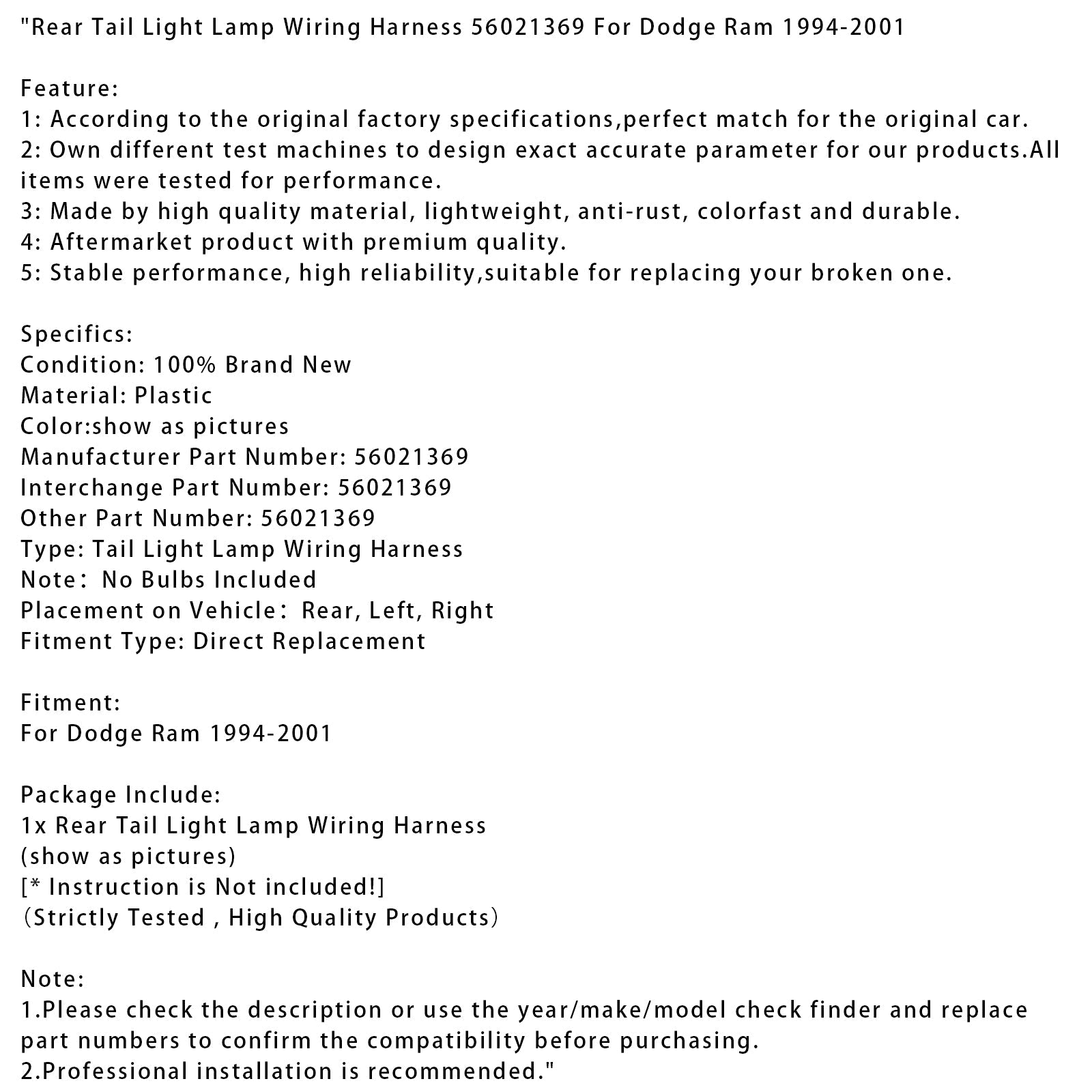 Kabelski snop zadnje luči Dodge Ram 1994-2001 56021369