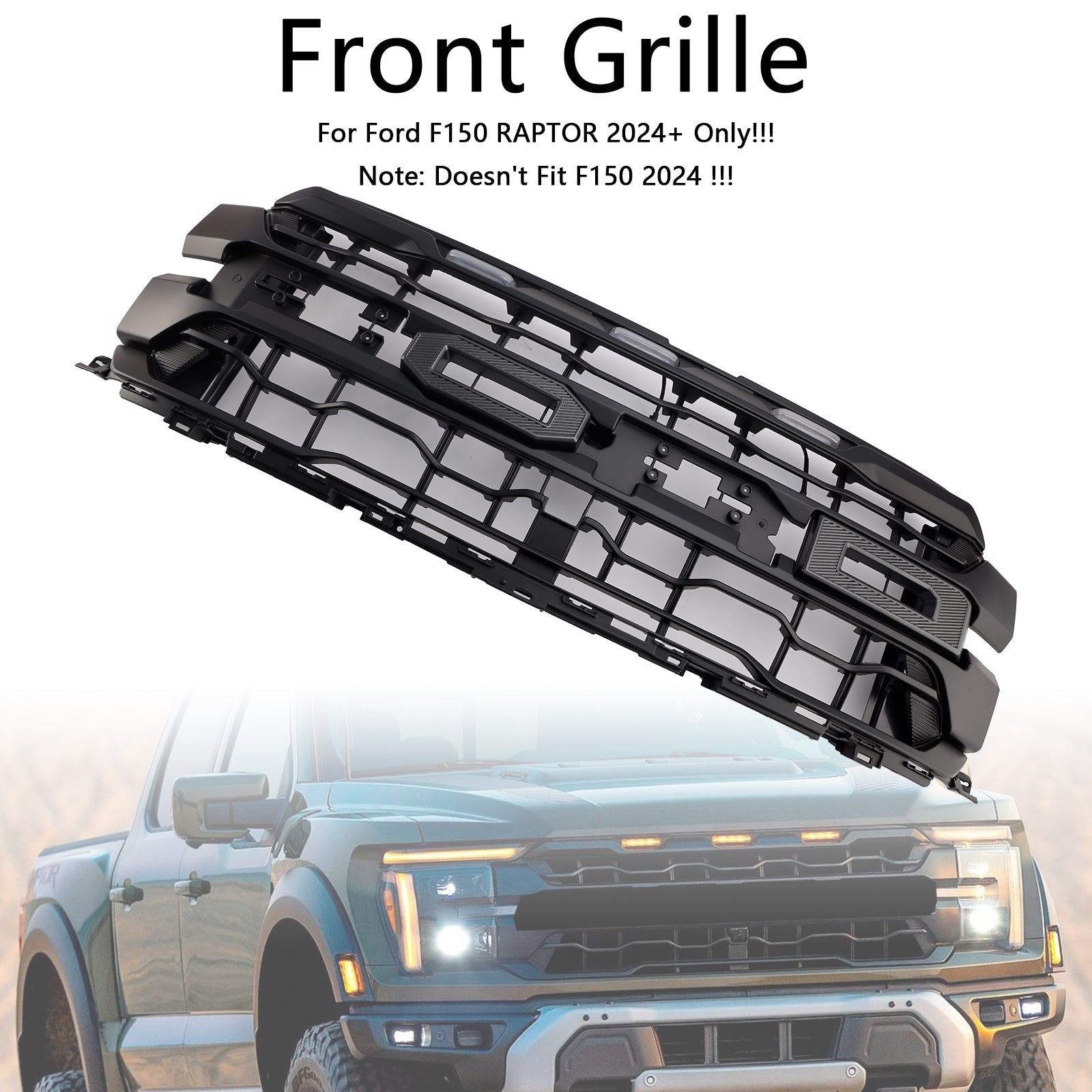 Grille de pare-chocs avant noire compatible avec Ford F150 RAPTOR 2024+ uniquement