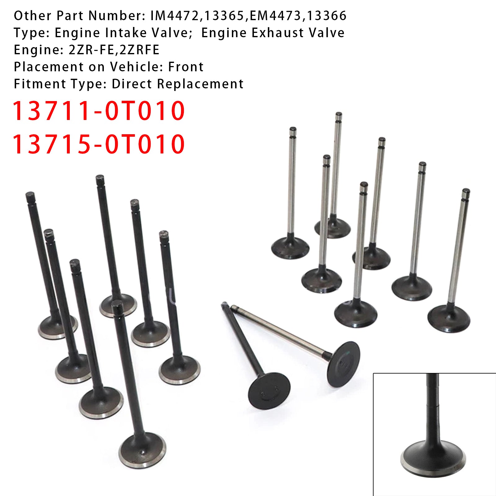 Kit valvola d'ammissione di&Scarico 16 pezzi per Toyota Scion L4 1.8L DOHC 2ZR-FE 2008-2015