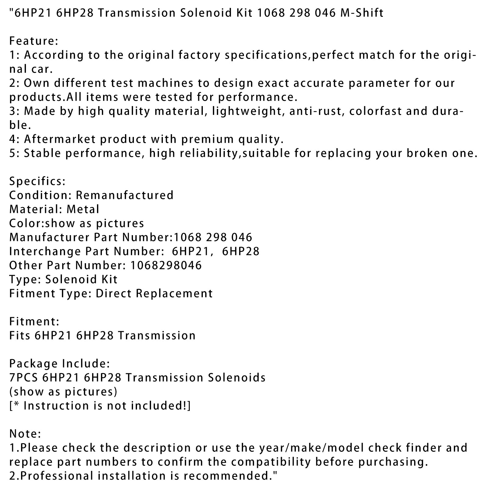 Kit de transmisión solénide 6HP21 6HP28 1068 298 046 M-Shift