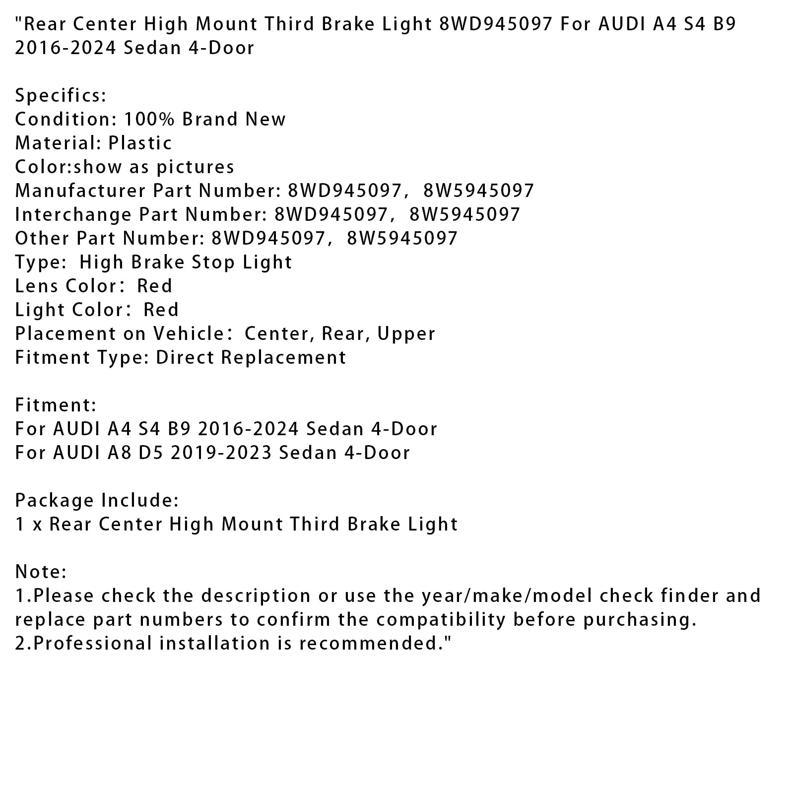 Terzo Fuoco Ferr Arredamento centrale raccolto 8WD945097 per Audi A4 S4 B9 2016-2024