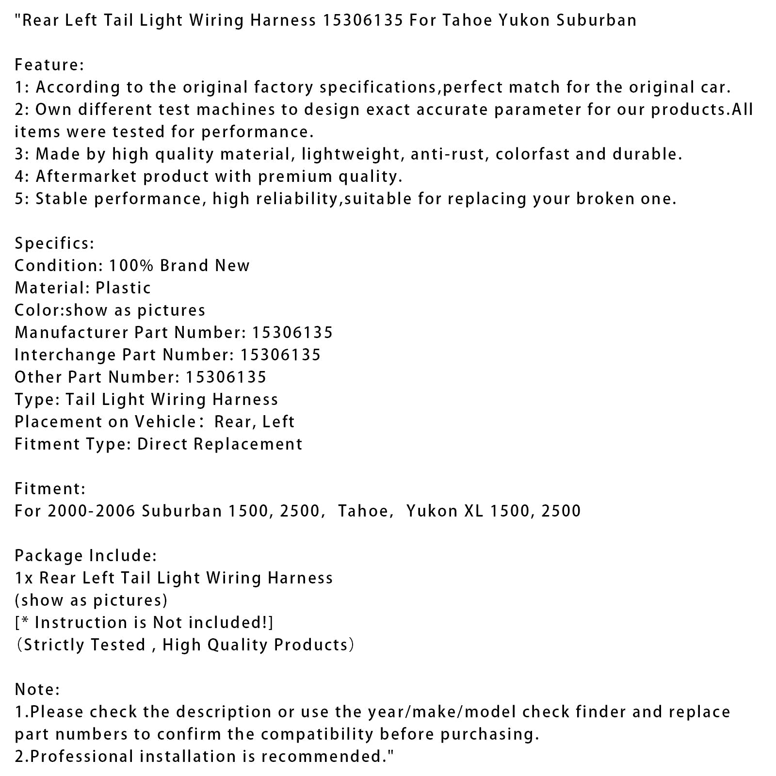 Kabelski snop leve zadnje luči 15306135 za Suburban 1500 2500 Tahoe Yukon XL 1500 2500 2000-2006