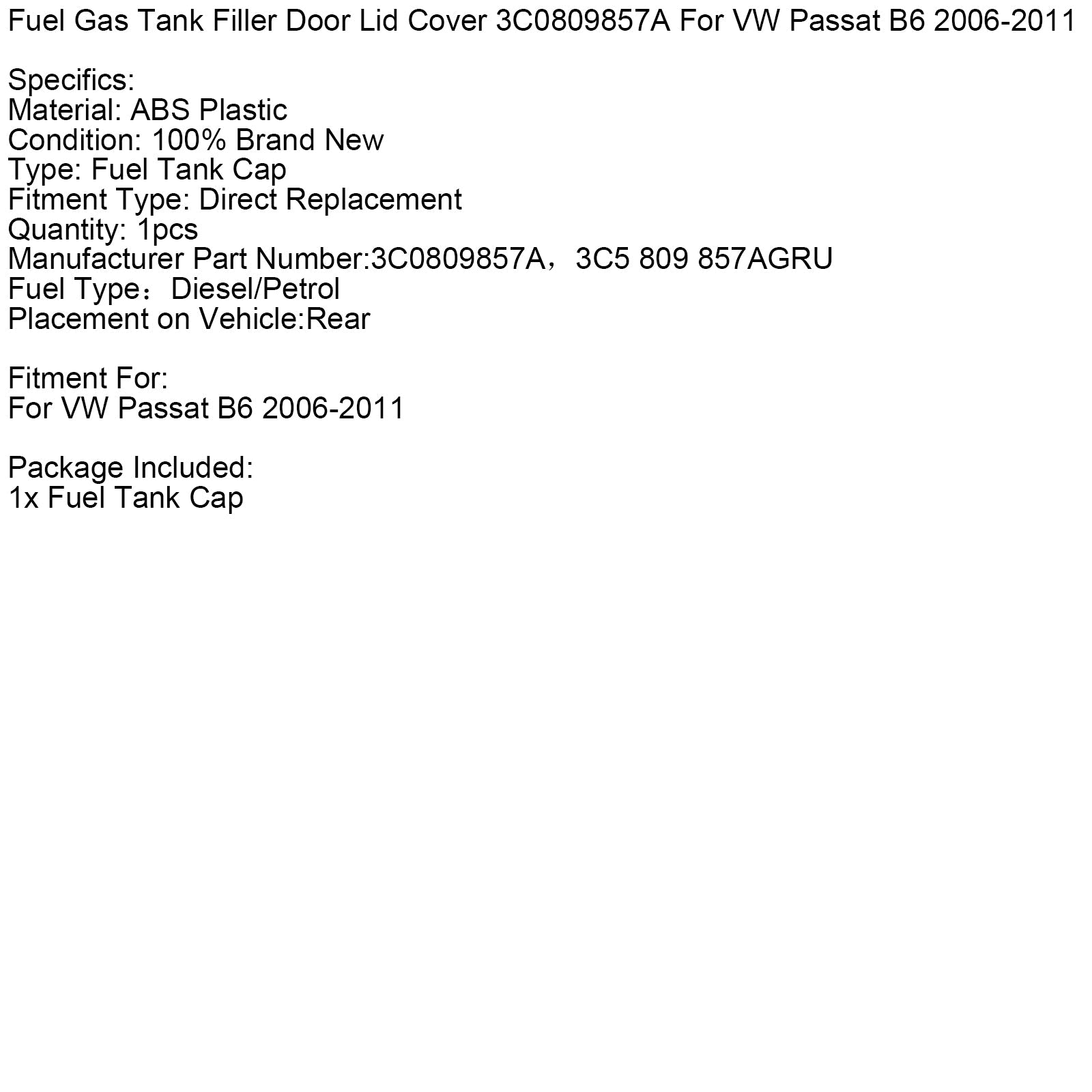 Pokrov posode za gorivo 3C0809857A za VW Passat B6 2006-2011