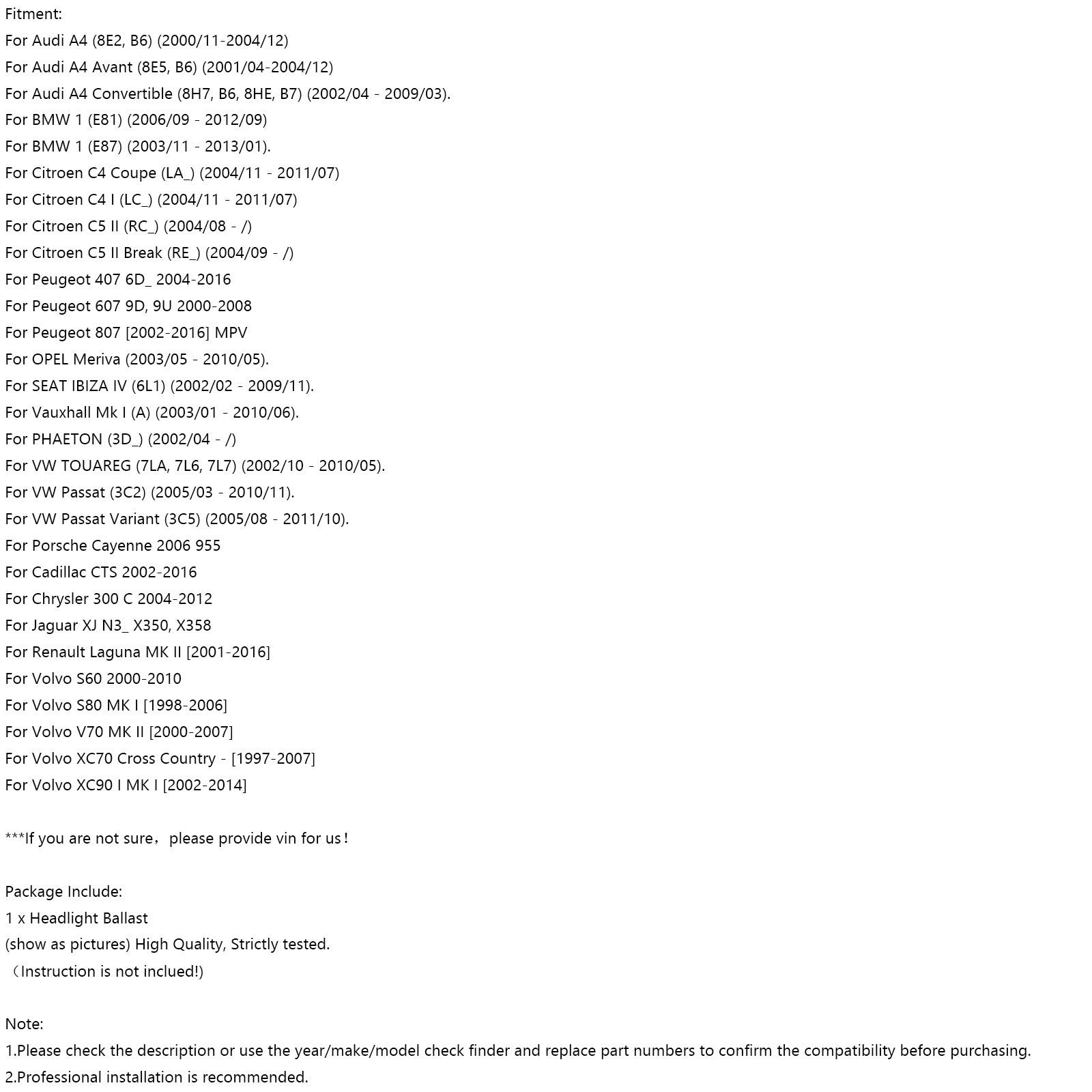 2000 - 2008 Peugeot 607 9d, 9U Module d'unité de commande de ballast HID pour phare 4 broches 3D0907391B 7701207586 7701207587 générique