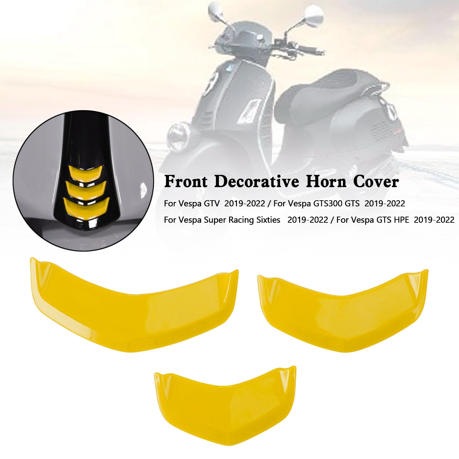 Garniture de décoration de couvercle de klaxon avant pour Vespa Sprint 300 GTS 300 HPE GTV Yellow
