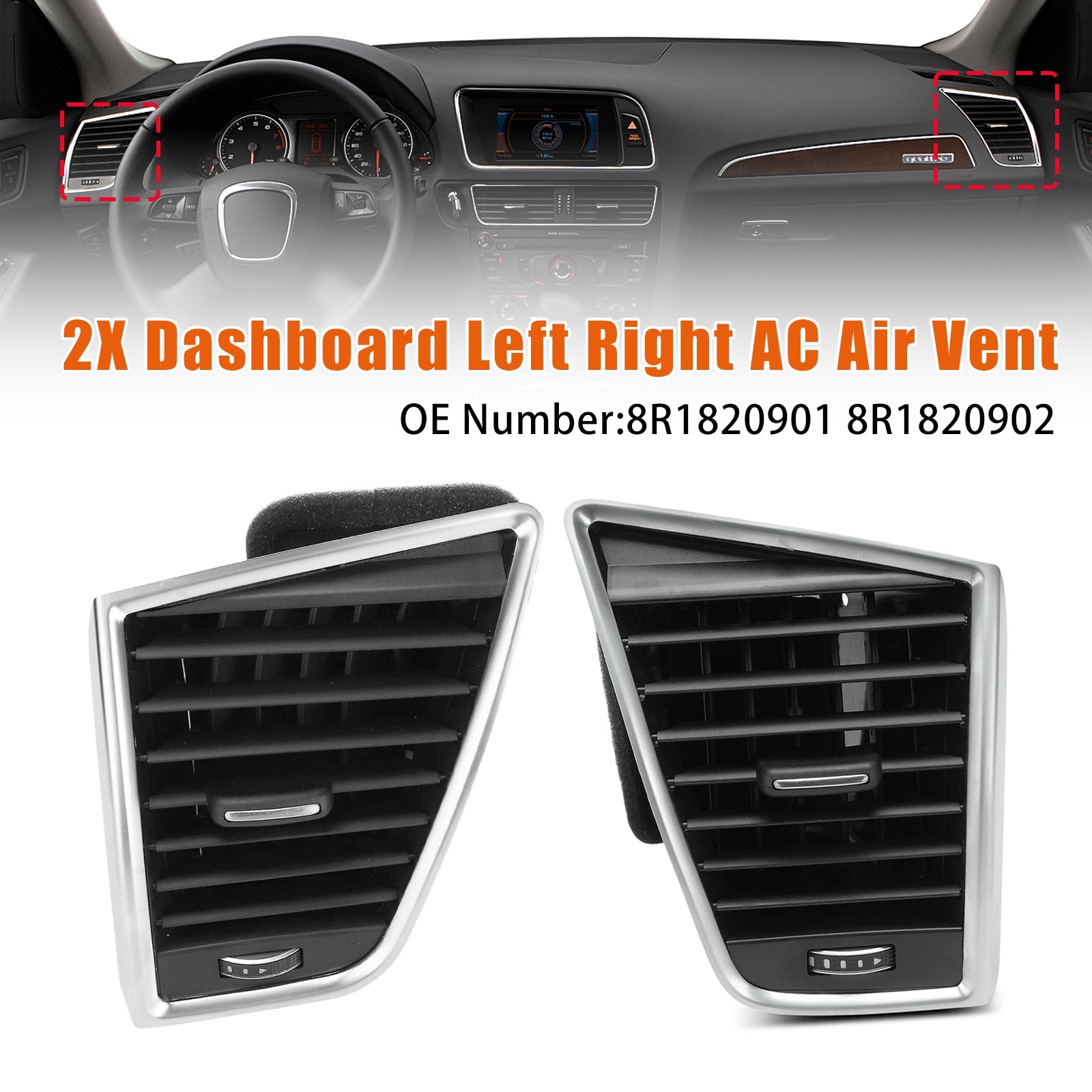 8R1820901 Pour Audi Q5 8RB 2.0 3.0 TDI quattro 2009-2017, grilles d'aération gauche et droite (2 pièces)