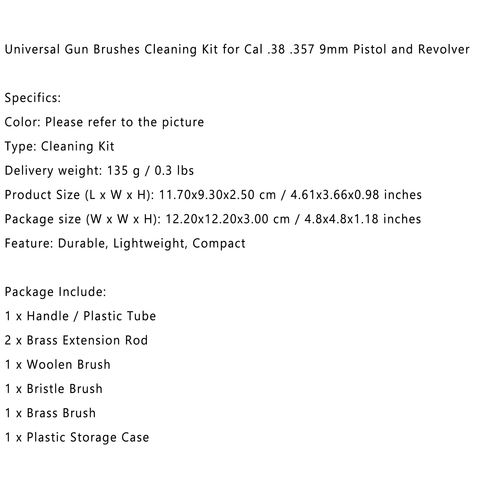 Zestaw do czyszczenia broni do uniwersalnych szczotek pistoletowych i rewolwerowych kal. 38 .357 9 mm