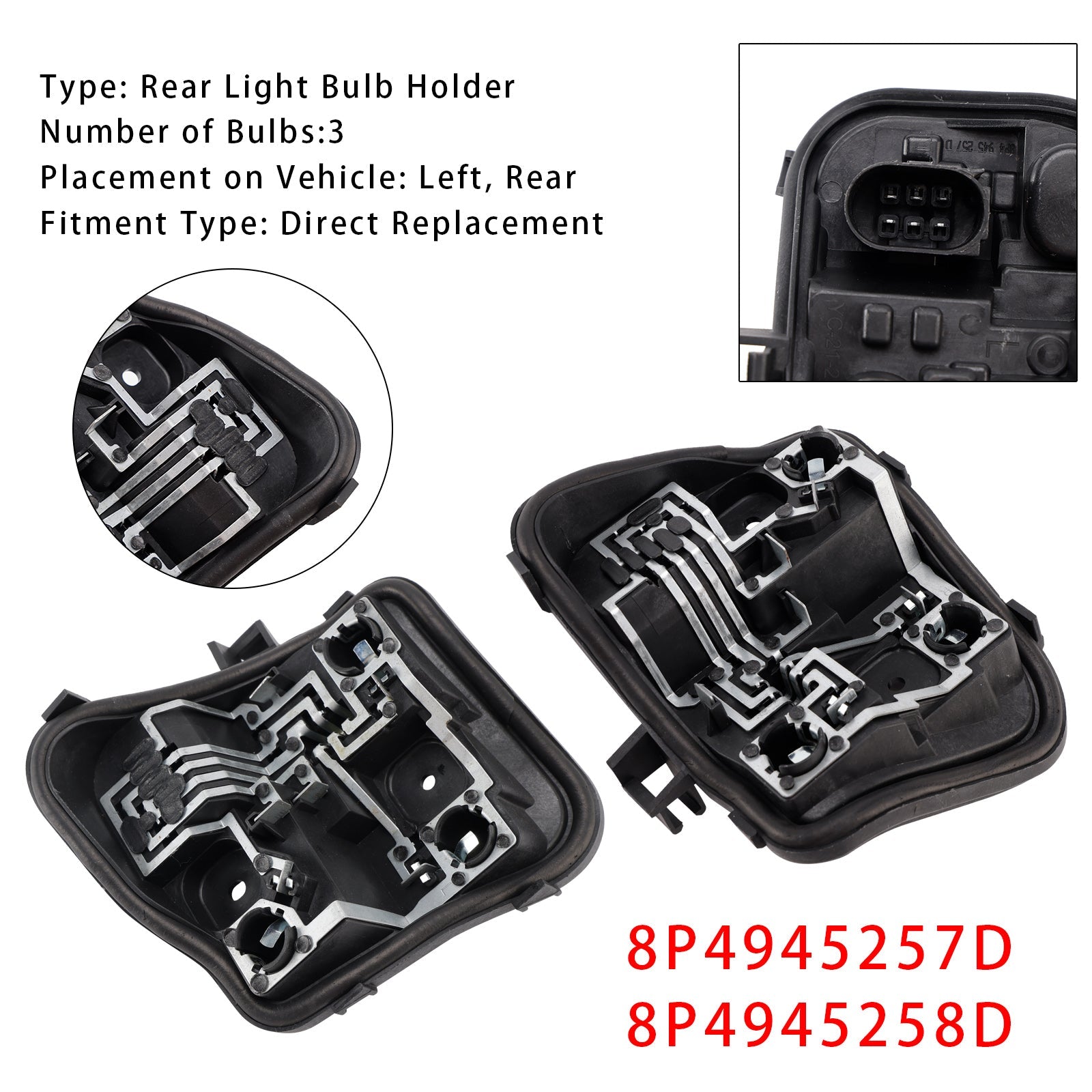 Podpora d&Žarnica leve in desne zadnje luči za Audi A3 Sportback 5-vratni (8PA) 2009-2013 8P4945257D 8P4945258D
