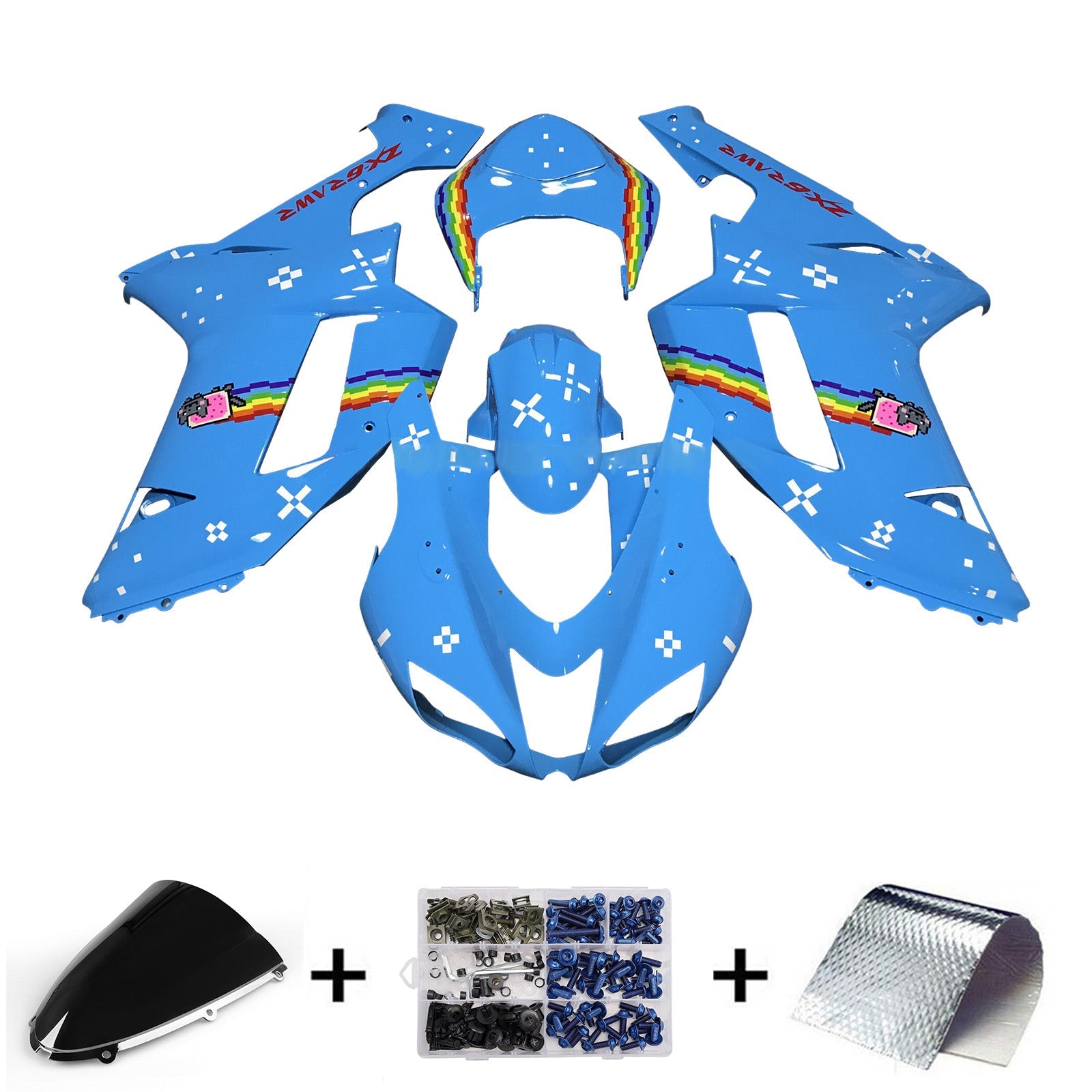Kit di carenatura a iniezione, carrozzeria in plastica ABS per Kawasaki ZX6R 636 2007-2008