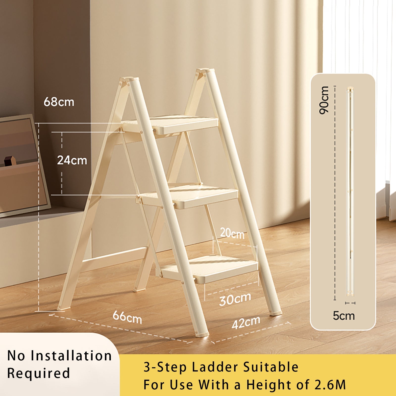 Opstapkruk, 3 niveaus, opvouwbaar, aluminium, ladder, laadvermogen 330,7 lbs