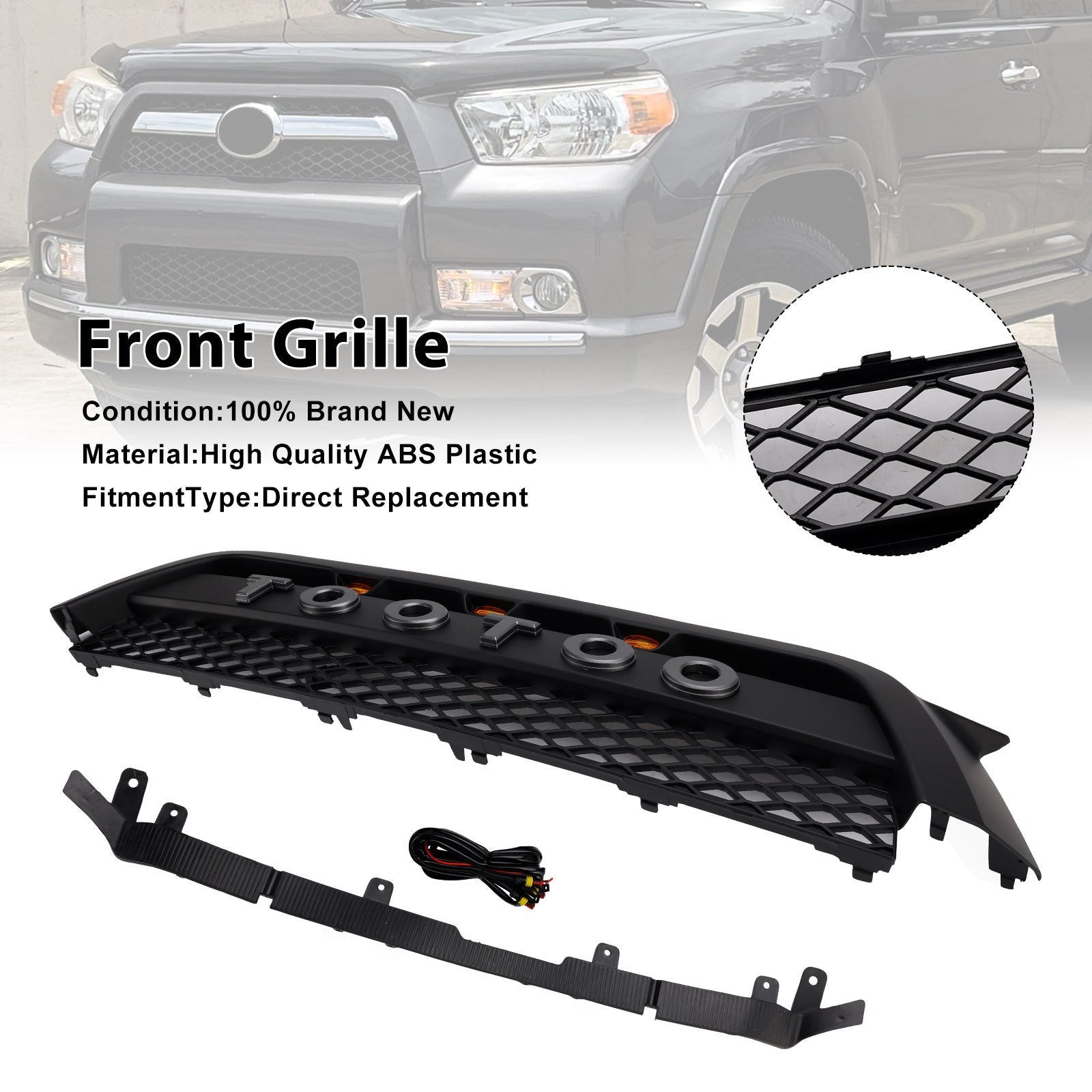 Griglia per paraurti anteriore TRD Pro Style per Toyota 4Runner 2010-2013, nero opaco