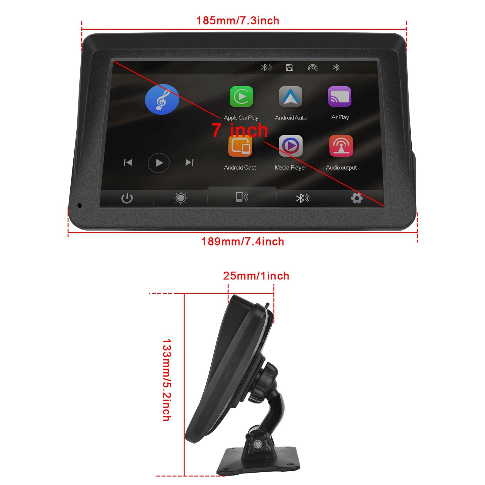 Lecteur multifonctions 7 pouces compatible CarPlay, Apple AirPlay et Android Auto avec caméra de projection