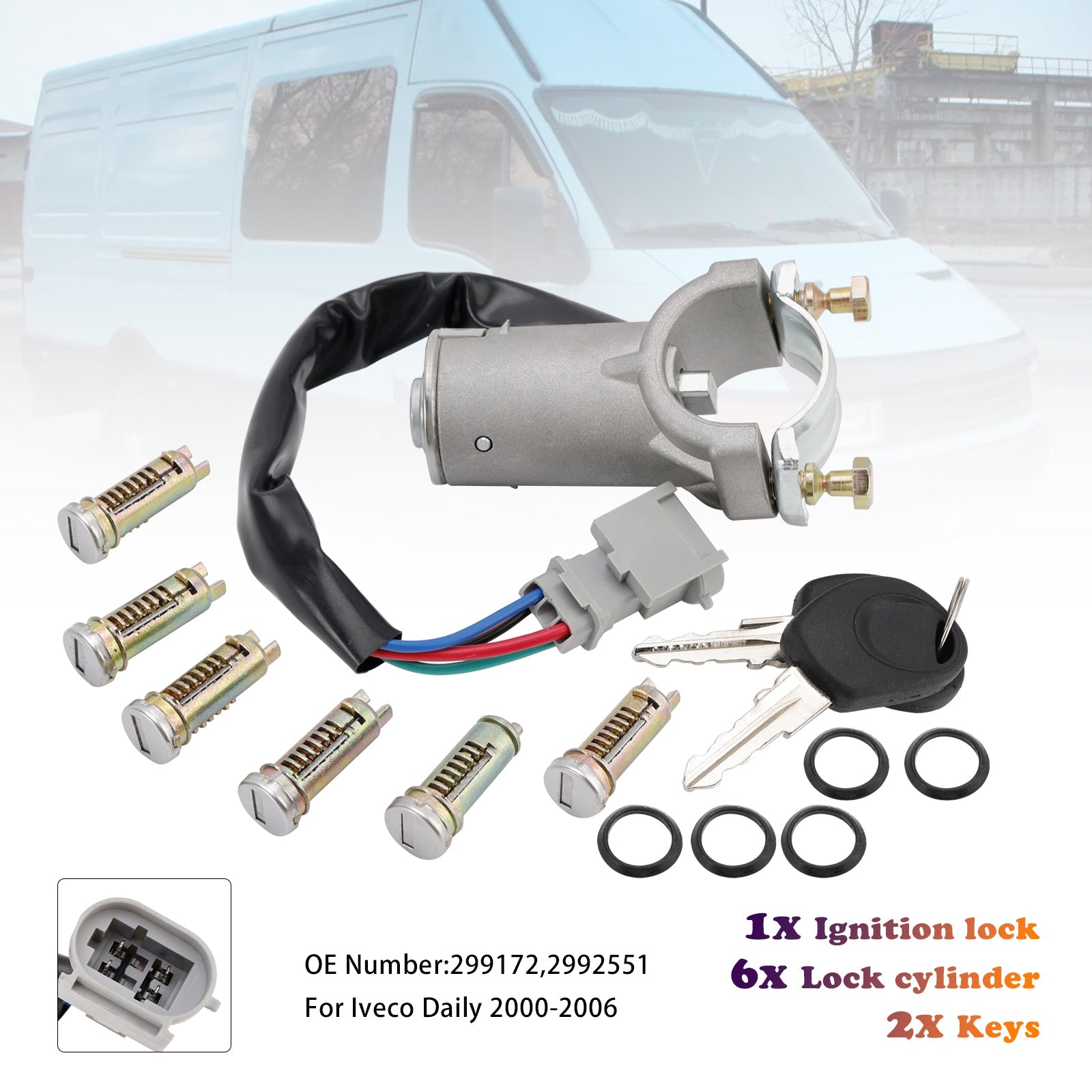 Vžigalna ključavnica za Iveco Daily 2000-2006 + 6 cilindrov ključavnice + ključ 2991727