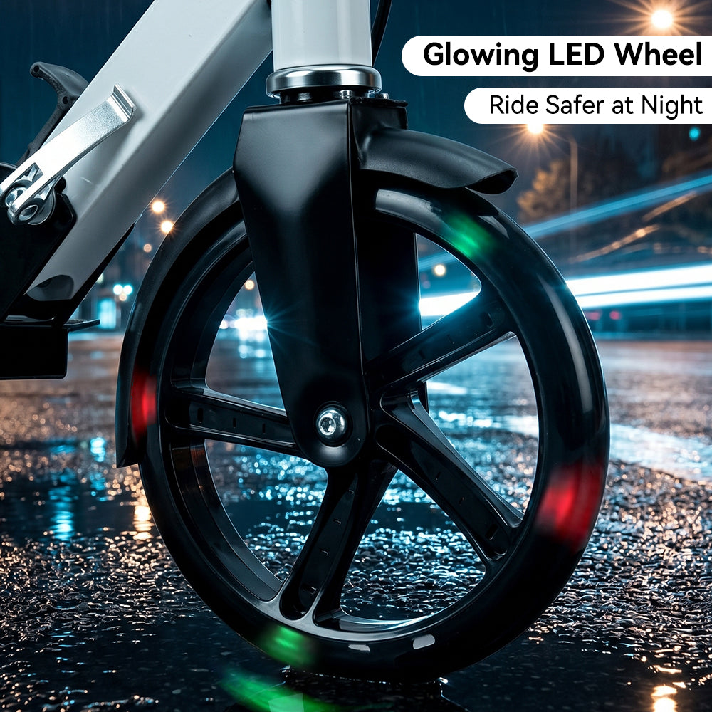 Trottinette Non Électrique Noire Pliable pour Enfants Adolescents et Adultes avec Guidon Réglable Roues Lumineuses et Freins Avant Arrière
