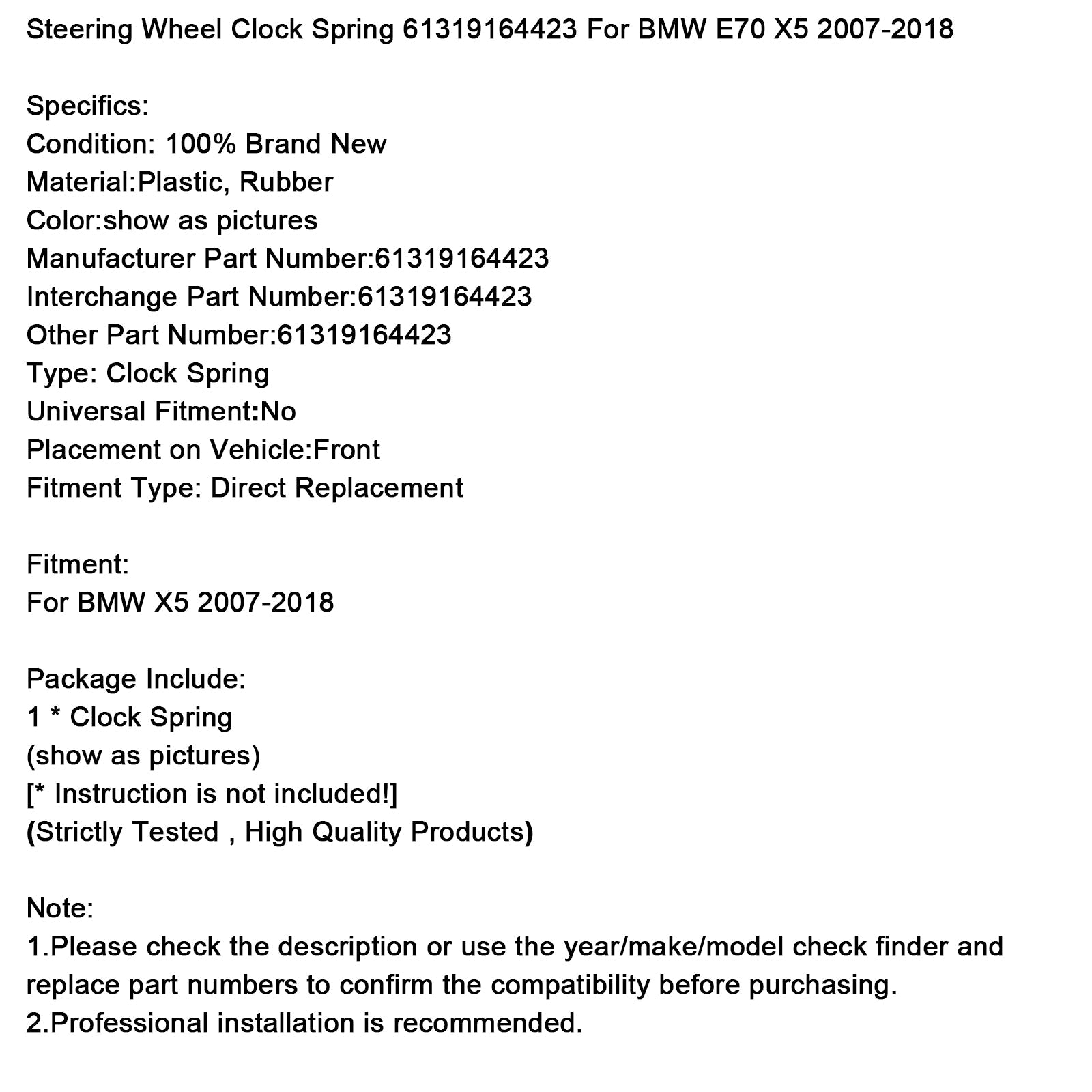 Ressort de volant d'horloge 61319164423 pour BMW E70 X5 2007-2018