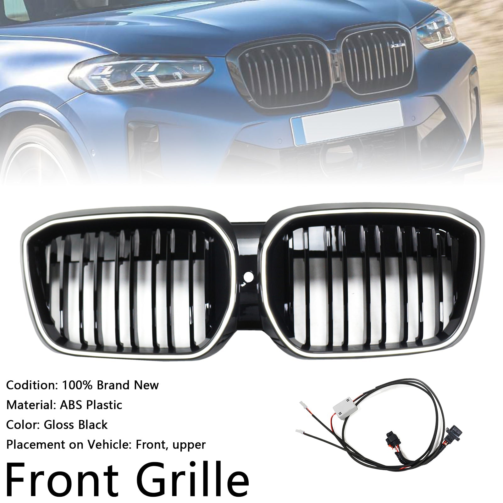 Grille de calandre avant noire à double lamelles pour BMW IX3 G08 LCI 2022-2024